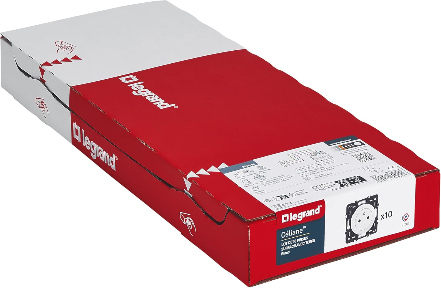 Thumbnail 1 de Legrand Prise Électrique Murale Céliane Surface avec Terre – Affleurante, socle rétractable, blanc, lot de 10