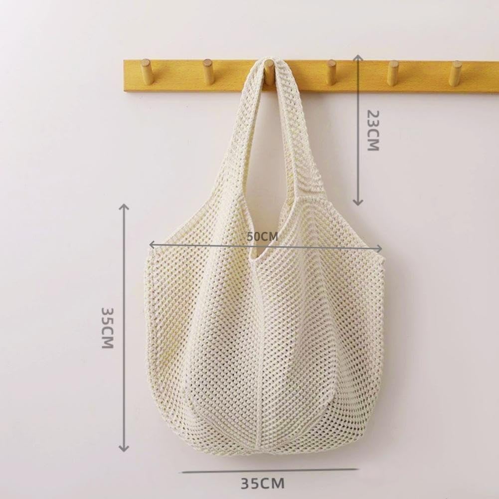 Detalle 2 de Aucuu sac fourre-tout femme en crochet ajouré : sac à bandoulière en maille pour le quotidien