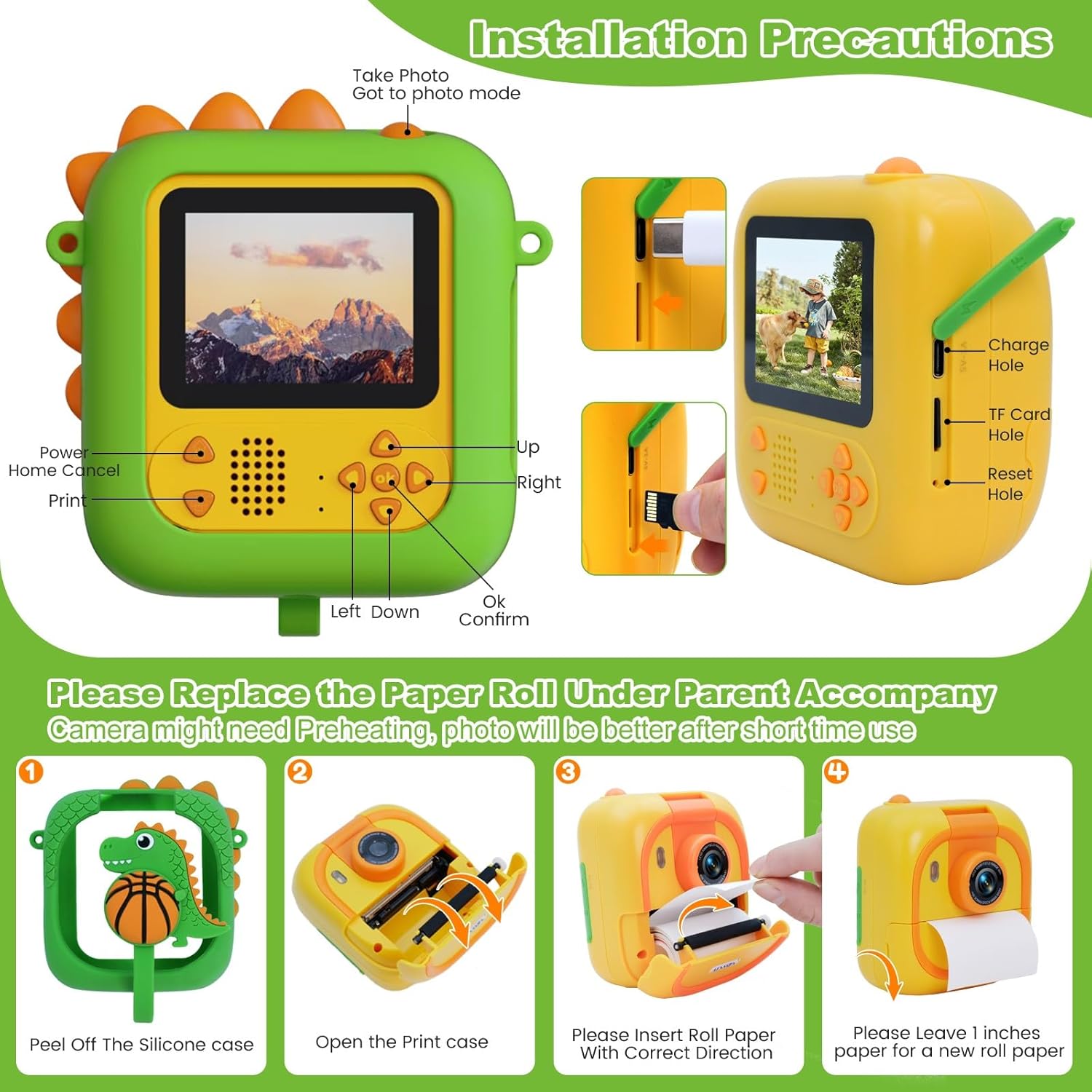 Thumbnail 5 de ARNSSIEN Kids Camera Instant Print with 180° Flip Lens (Green Dinosaur)