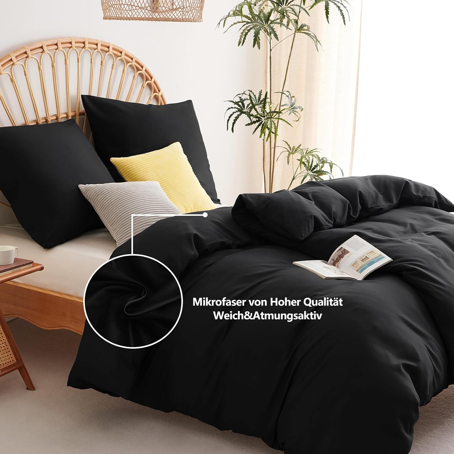 Thumbnail 2 de WAVVE Bettwäsche 135x200 Schwarz (4-teilig) aus Mikrofaser mit Reißverschluss
