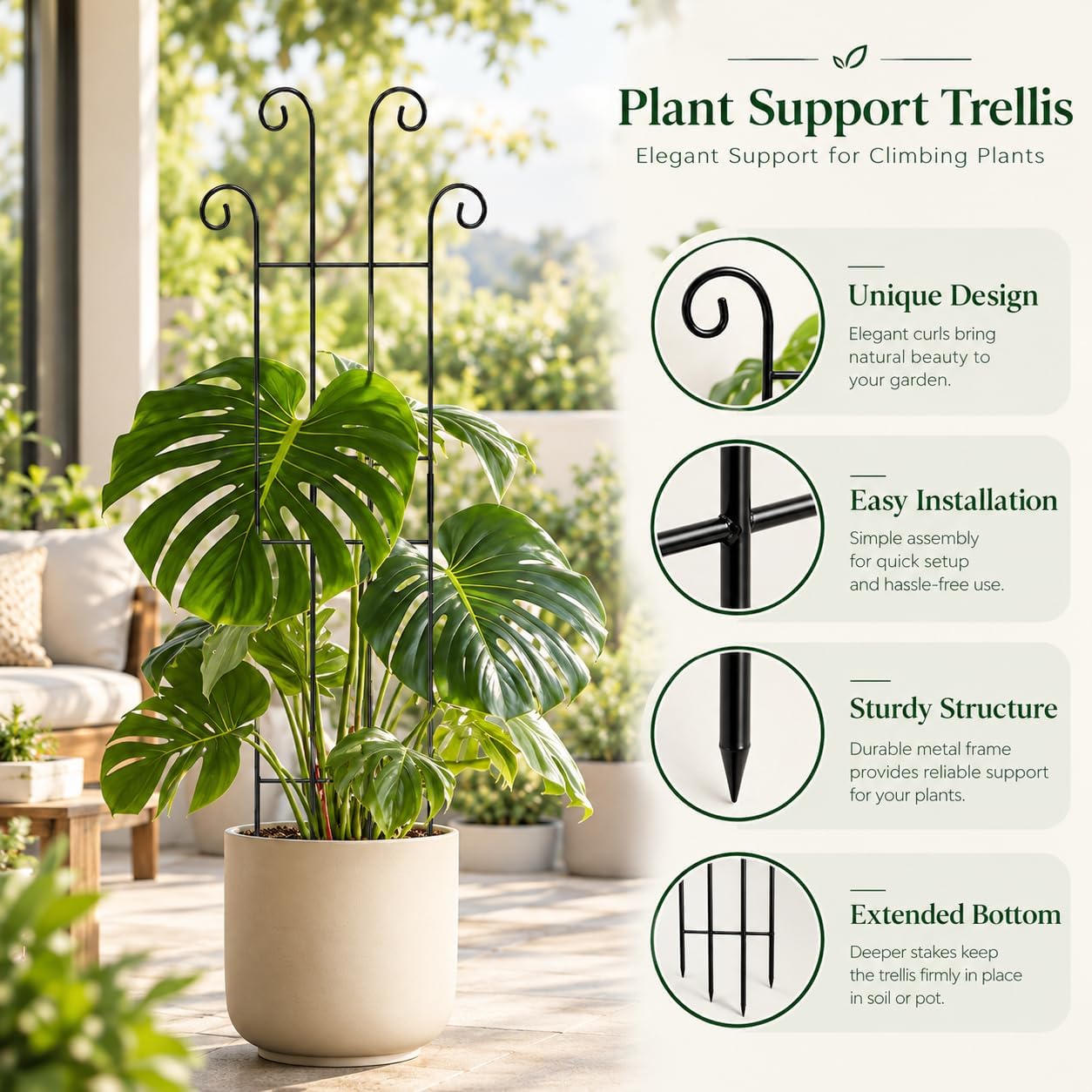 Detalle 2 de Coomin TPJ12001 32.6-Inch Metal Plant Trellis Stakes with Soft Ties