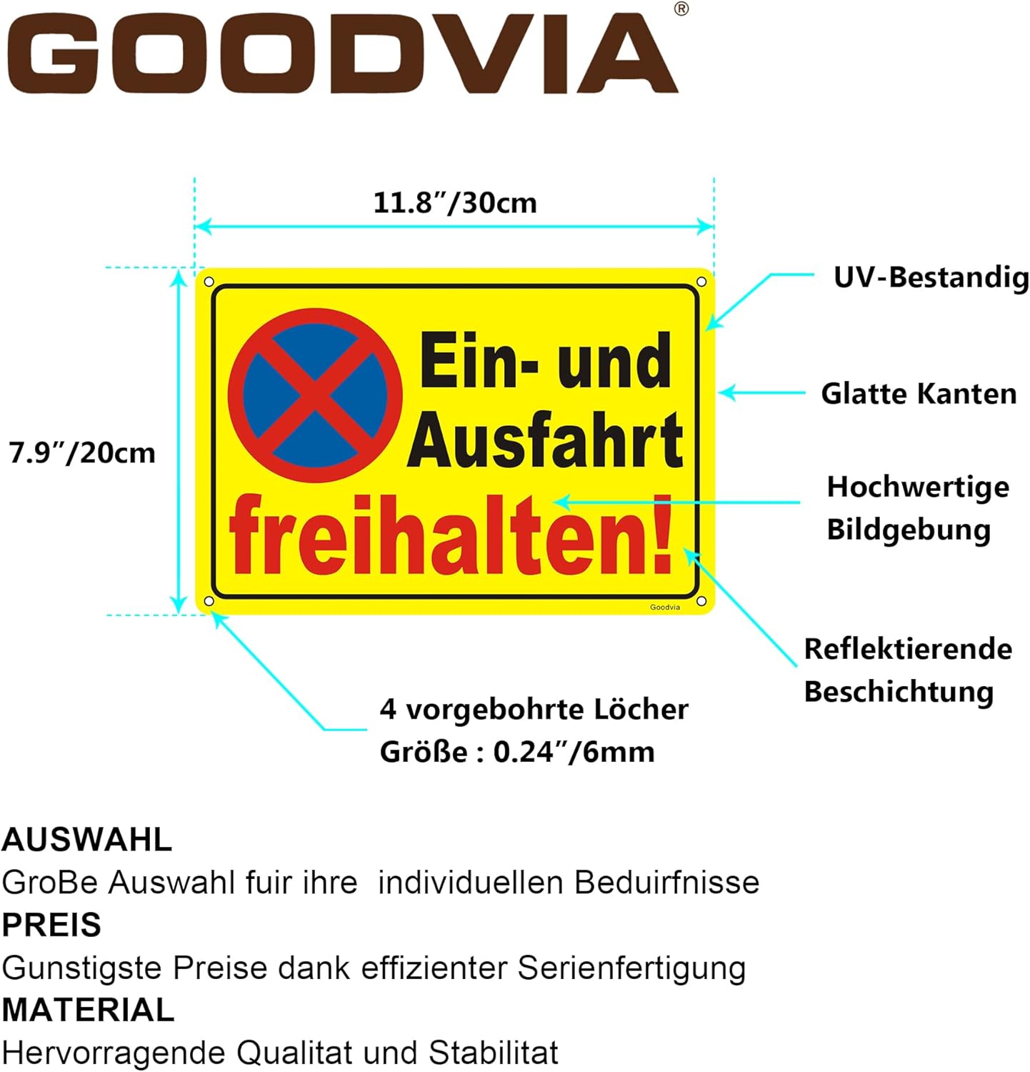 Thumbnail 1 de Goodvia Ein- und Ausfahrt Freihalten Schild aus Aluminium, 30 × 20 cm, 2er-Set – Reflektierend, wetterfest