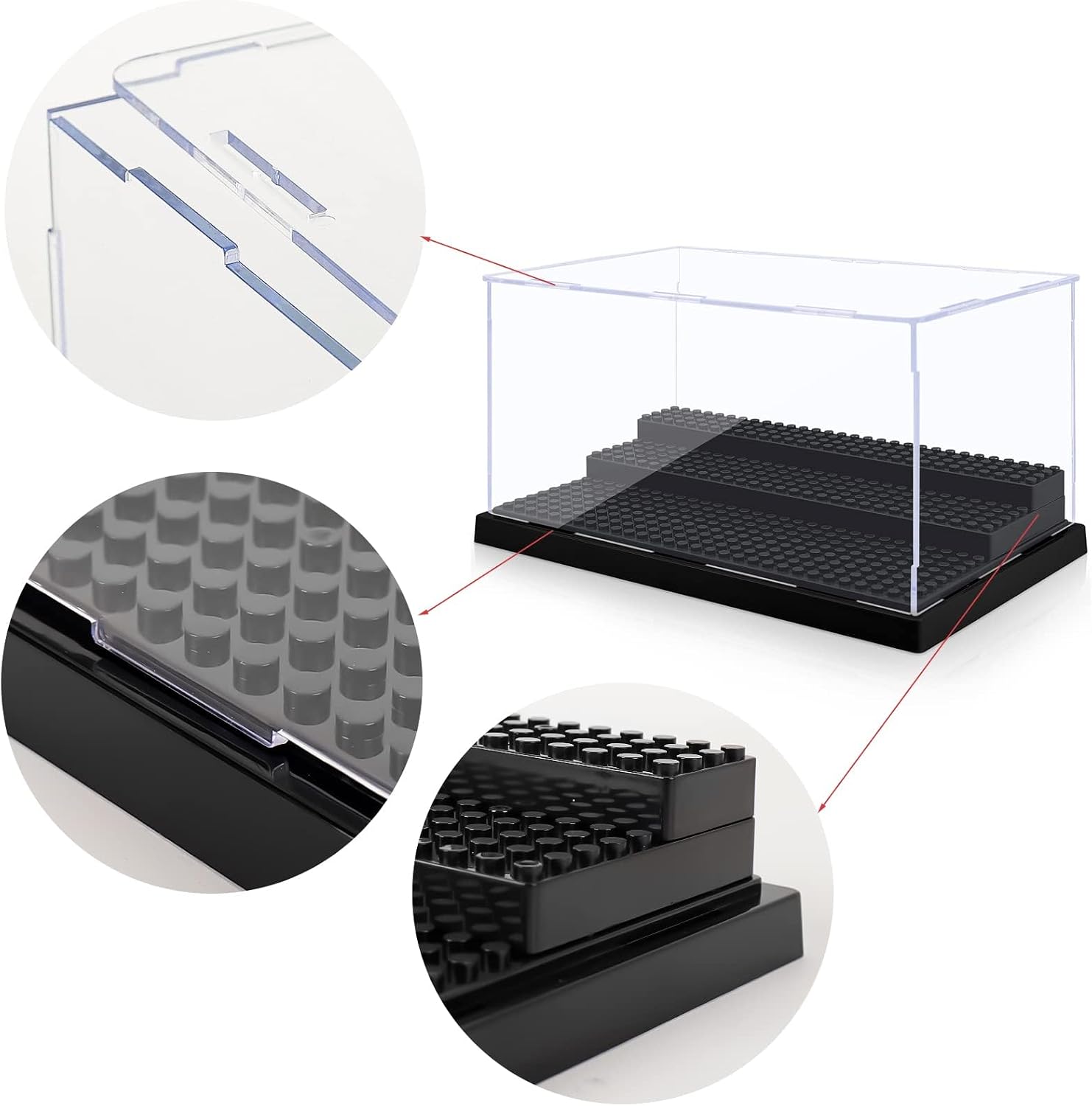 Detalle de Mlikero 2 Pack Minifigure Display Case – Black, Clear Acrylic 3‑Step Storage for Collectibles