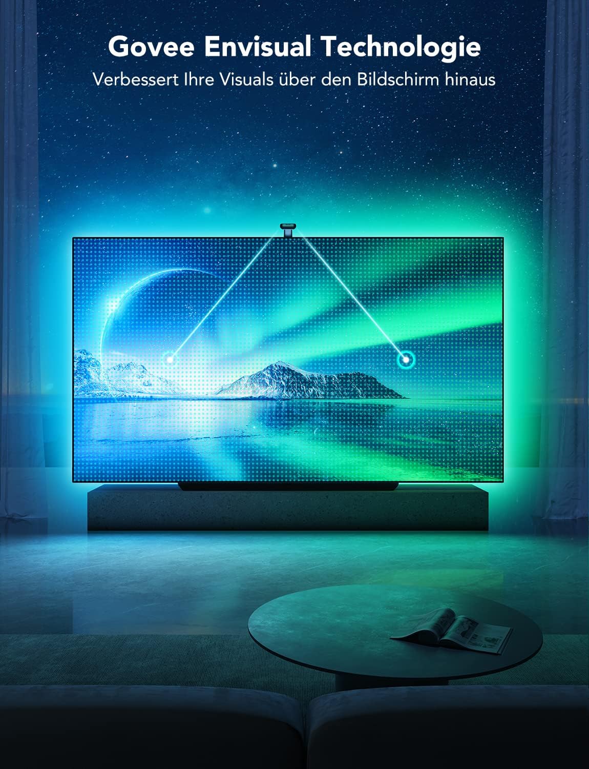 Detalle de Govee Envisual TV Hintergrundbeleuchtung T2 mit Dual-Kamera für 75–85 Zoll, RGBIC WiFi LED Strip (Alexa & Google Assistant)