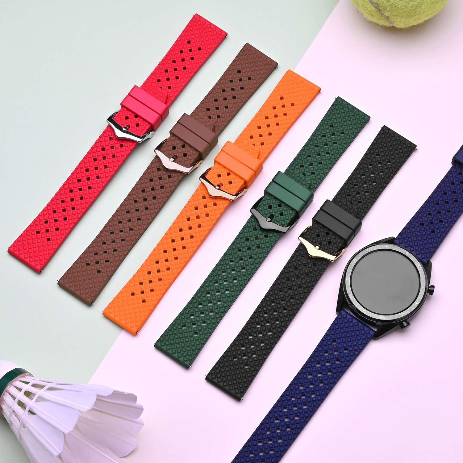 Thumbnail 6 de Anbeer Silikon-Uhrenarmbänder aus Fluorkautschuk mit Schnellverschluss (18/20/22 mm) – Ersatzband für Herren