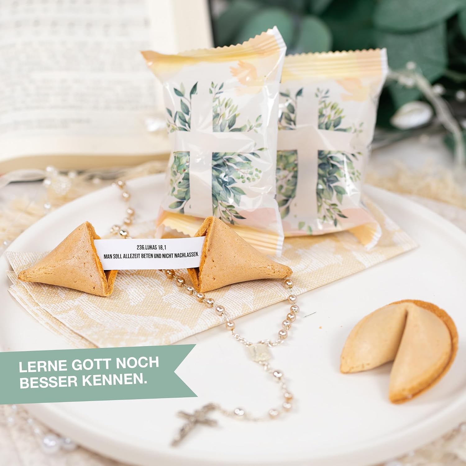 Detalle 2 de FOOD crew Bibel Glückskekse (12 Stück) in christlicher Geschenkbox – einzeln verpackt für Taufe, Kommunion & Co.
