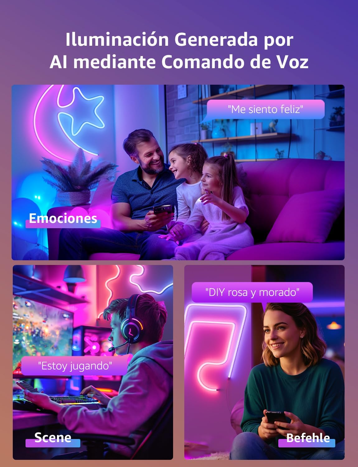 Thumbnail 3 de Lepro N1 AI Neon Tira LED 3 m 🌈 Control por Voz, IP65, Compatible Alexa
