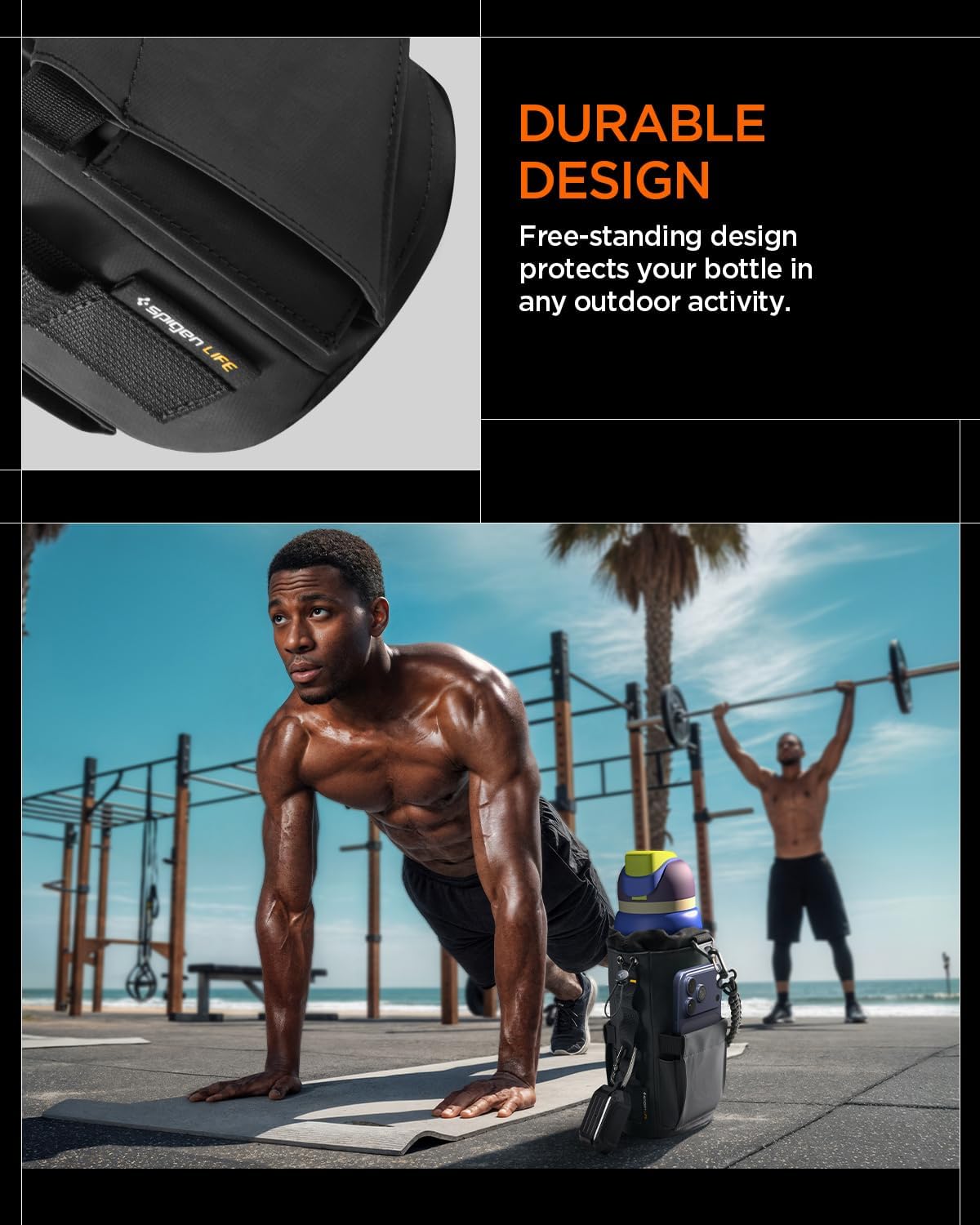 Detalle 2 de Sac-Bouteille Sport magnétique Spigen Life LF500 (20-40 oz) avec compartiment téléphone et bandoulière – Noir