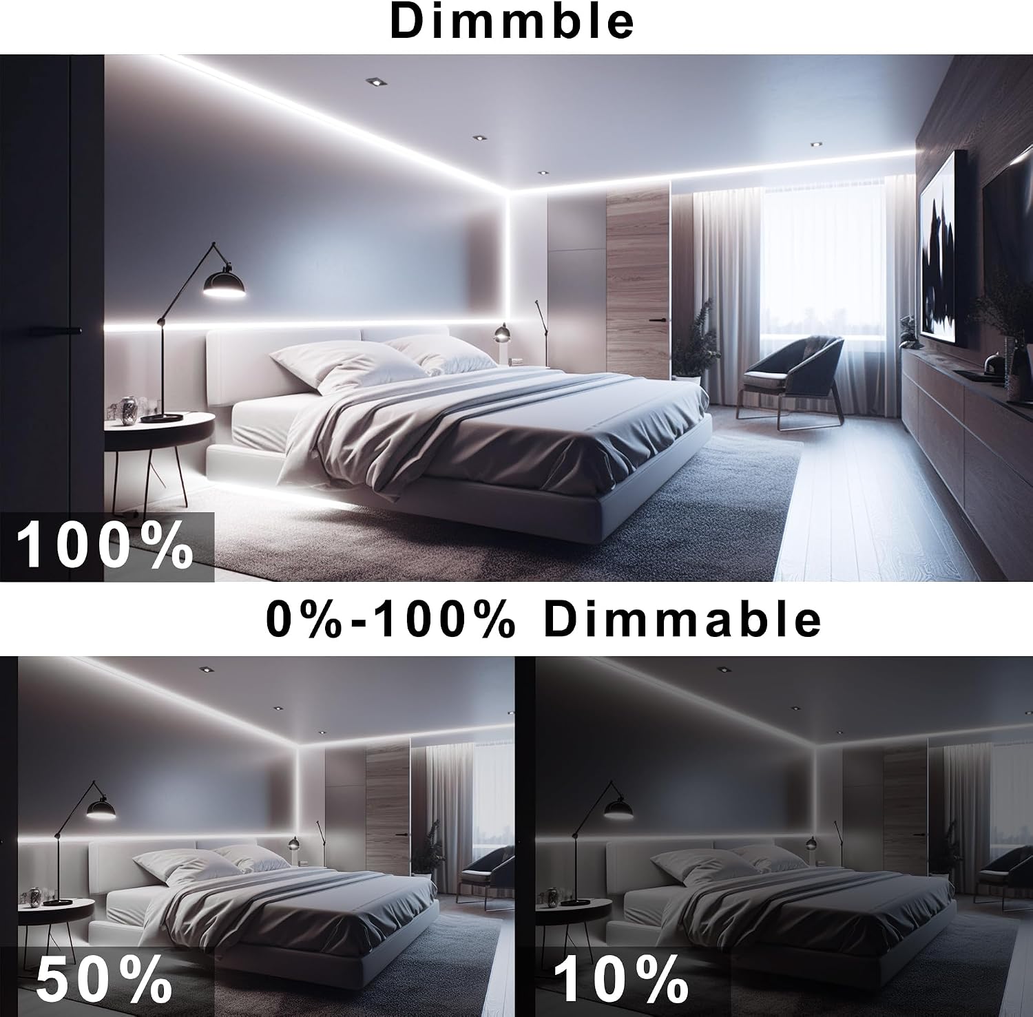 Detalle de AXMOTUT White COB LED Strip Lights 10m (24V), dimmable 6500K 93+ CRI flexible strip