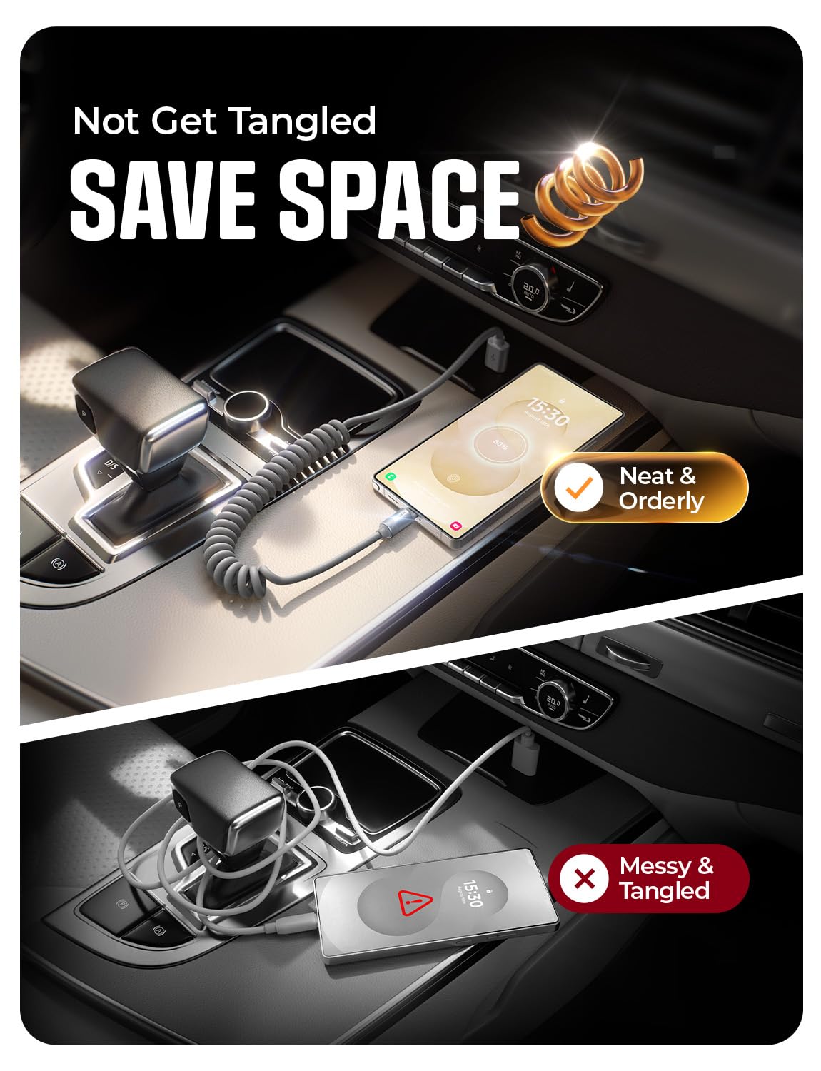 Detalle 2 de LISEN Coiled USB C Cable 1.2m for CarPlay