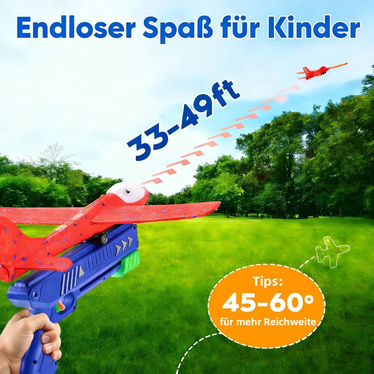 Detalle de Winstico Flugzeug-Werfer Set: 4er Flugzeuge, 2 Katapult-Pistolen und LED-Nachtflug für Kinder ab 3 Jahren