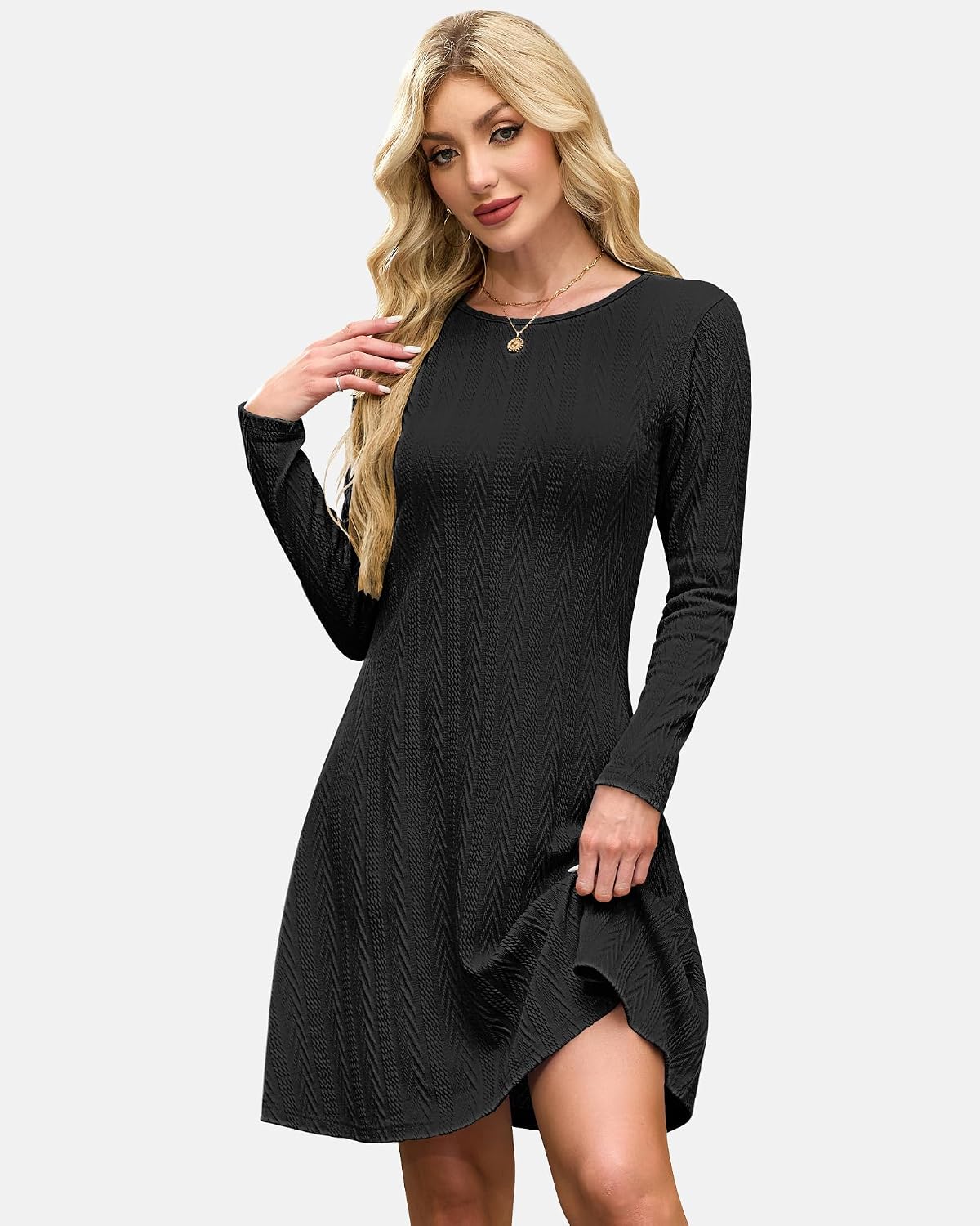 Thumbnail 1 de AUSELILY Strickkleid Herbst Damen – leichtes Langarm-Pulloverkleid mit Rundhalsausschnitt