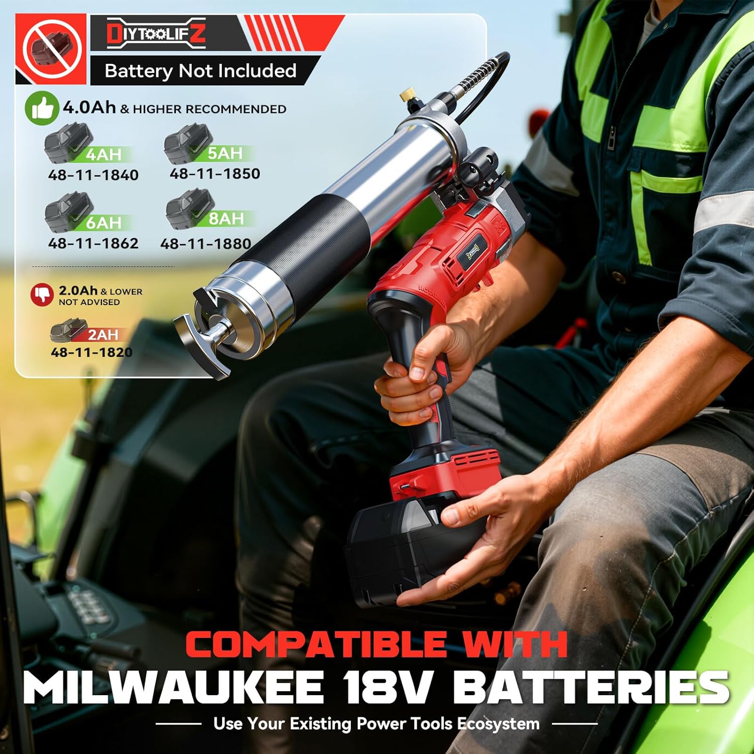 Thumbnail 4 de DIYtoolifz Cordless Grease Gun (Tool Only) for Milwaukee 18V Battery, 12000 PSI