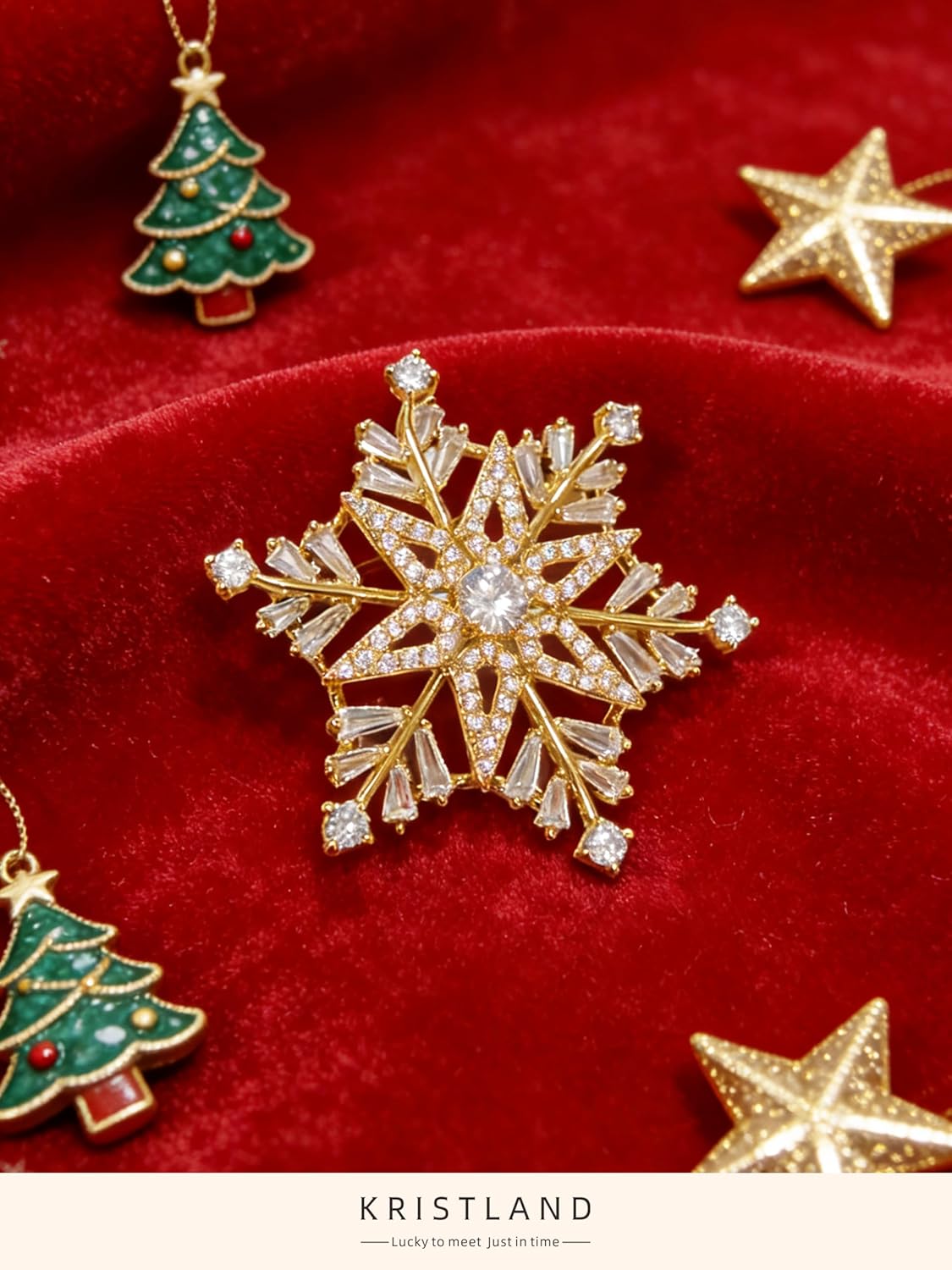 Thumbnail 5 de KristLand Damen Schneeflocken-Brosche in Weißgold-Optik mit Cubic-Zirkonia (Double-wear)