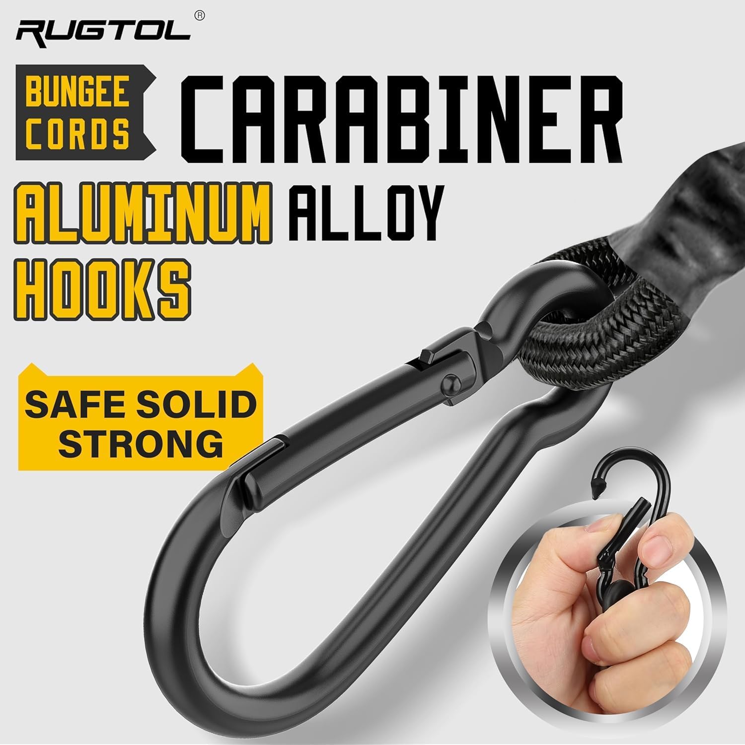 Detalle de Rugtol Bungee Cords with Carabiner, 12-Inch Nylon-Wrapped Elastic, 4-Pack