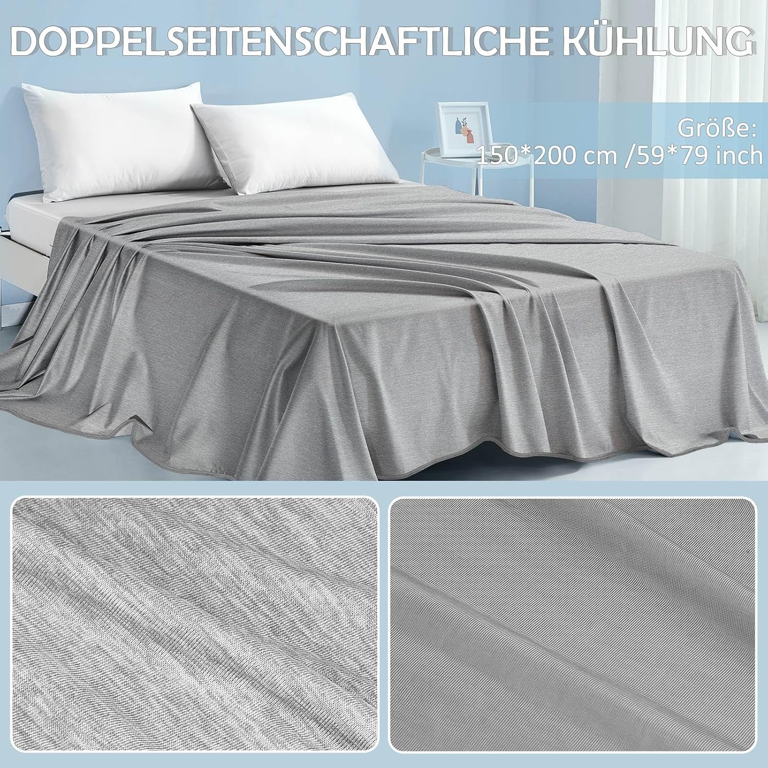 Detalle de Fuqiduo Kühlende Decke 150 × 200 cm – Selbstkühlende 2-in-1 Decke mit Arc-Chill Q-Max>0,43, Grau