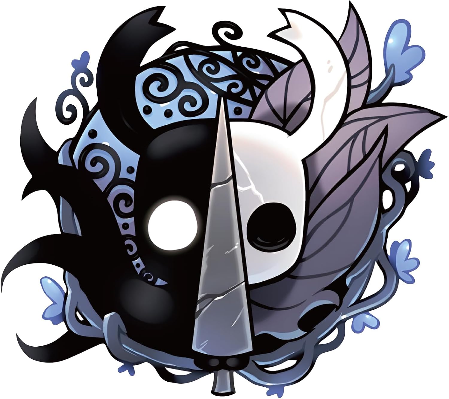Hollow Knight Auto Aufkleber bunt PVC – Maske und Waffe Motiv für glatte Oberflächen