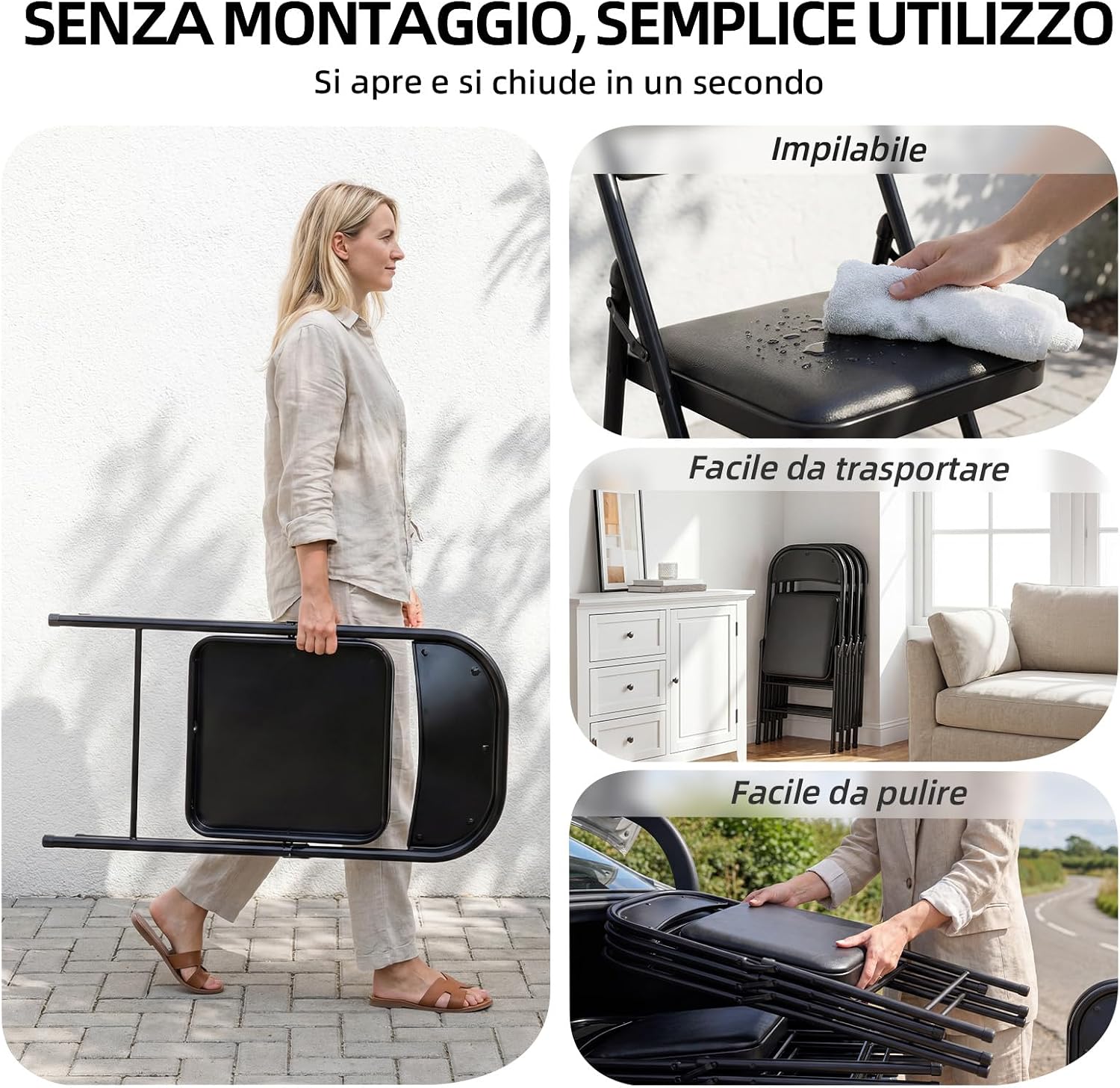 Thumbnail 5 de Asdsed Set di 8 Sedie Pieghevoli Imbottite – Comfort, Stabilità e Versatilità per Giardino e Interni