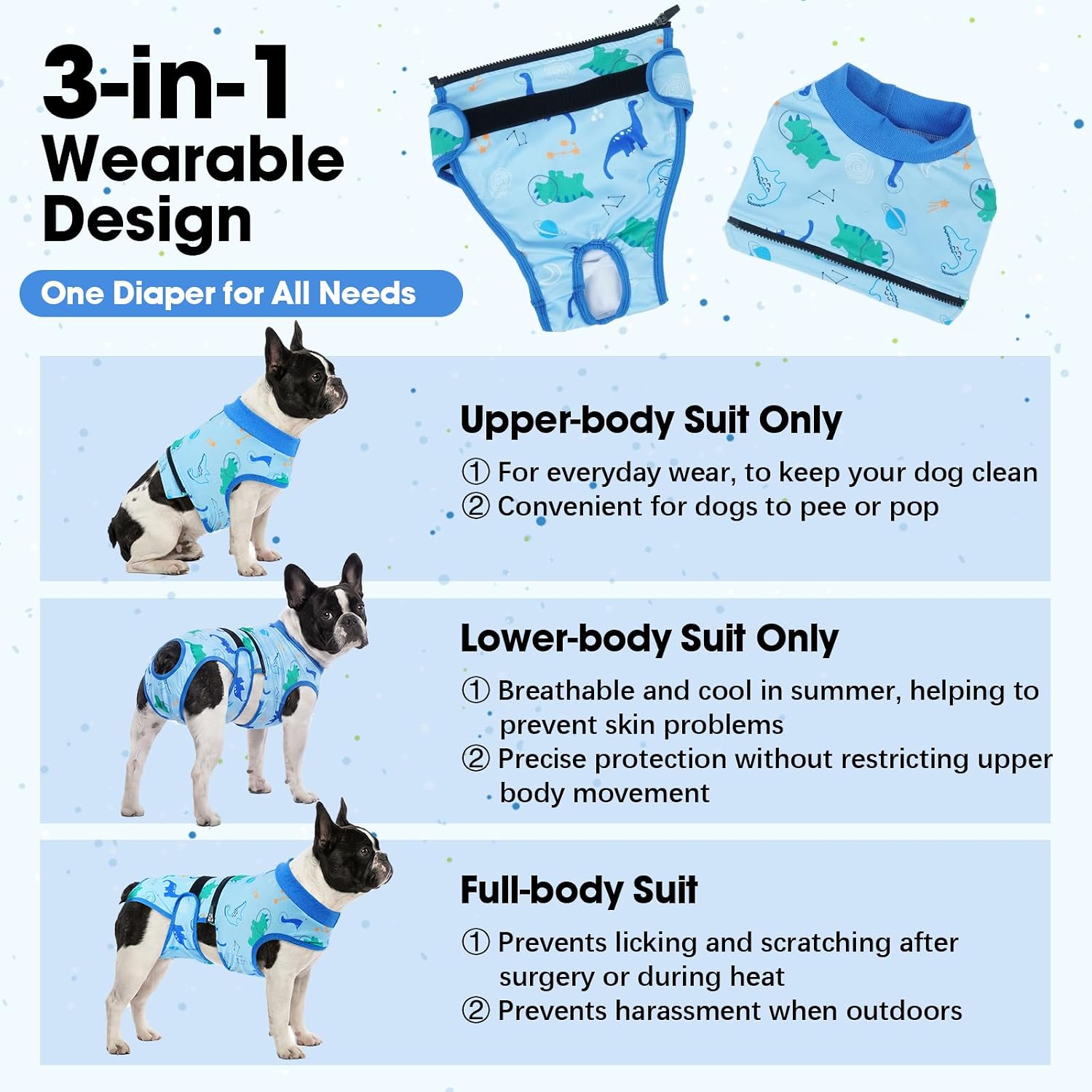 Detalle de Lelepet Dog Nappy Female – Reusable, Washable Dog Incontinence and Heat Pants (XL) in Blue