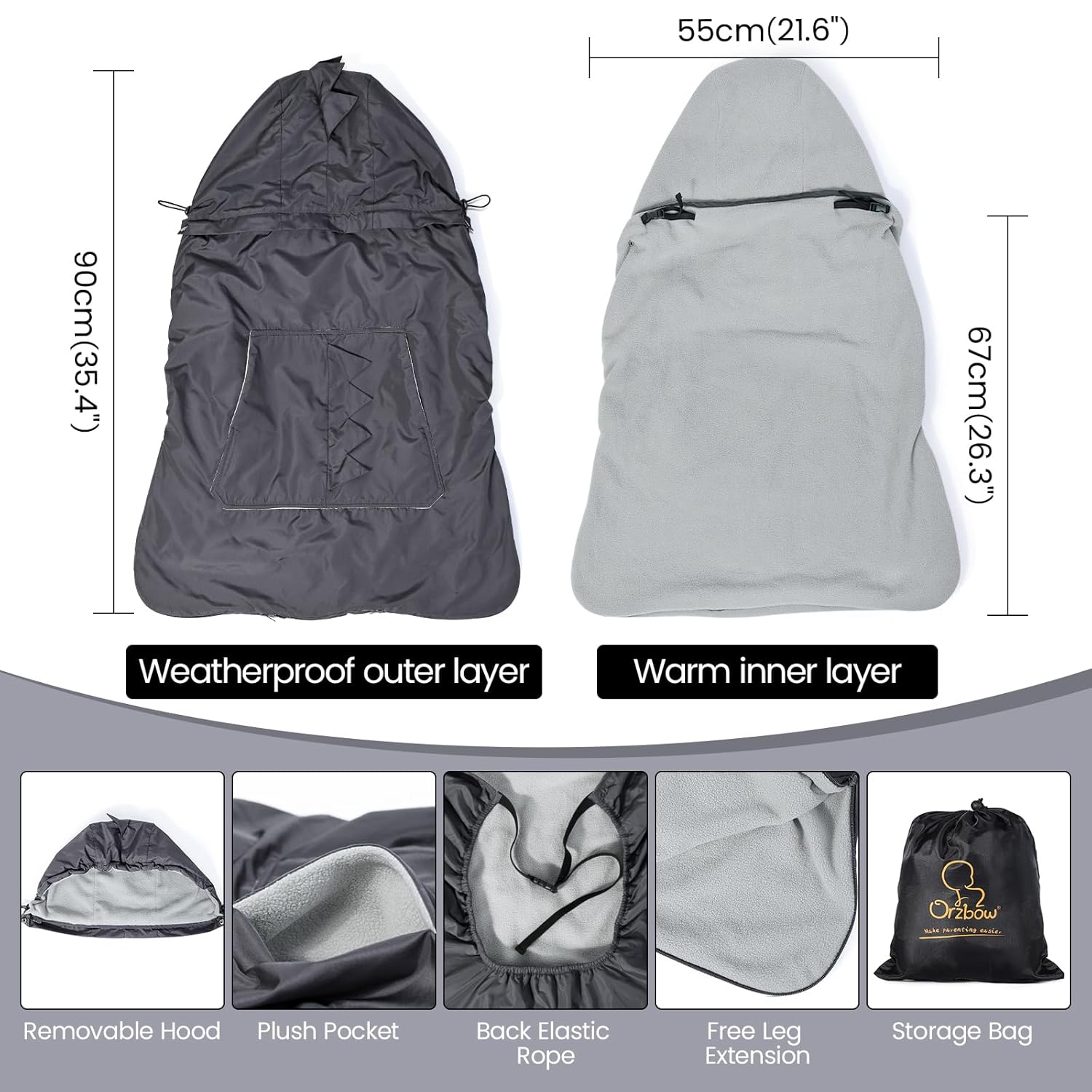 Thumbnail 1 de Orzbow Tragecover Babytrage Winter, Universal Wintercover Babytrage, Regenschutz Babytrage mit Aufbewahrungstasche, Abnehmbares Oberteil, Polarfleece-Futter, Wasserdichte, Dunkelgrau-Dino
Orzbow Tragecover Babytrage Winter, Univers…