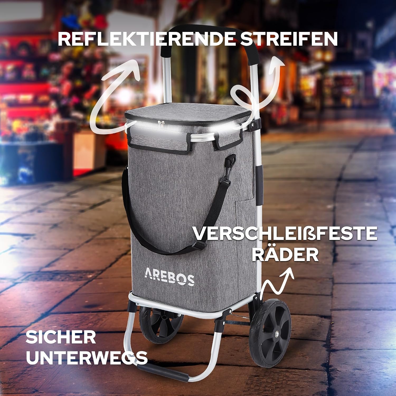 Thumbnail 4 de Arebos 3in1 Einkaufstrolley | Großer Trolley 56 Liter mit Kühlfach und klappbarer Tasche