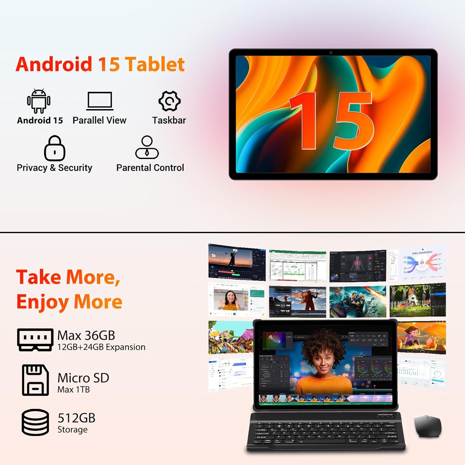 Thumbnail 3 de MAXLEGEN Tablet 11 Zoll 2K FHD mit 36GB RAM + 512GB ROM (1TB per microSD), 4G LTE Dual SIM + 5G WLAN, Android 15