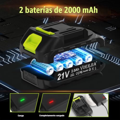 Detalle 2 de Cortasetos inalámbrico VOERJIA de 20 pulgadas con 2 baterías 2000 mAh, 21 V y cuchilla de doble acción