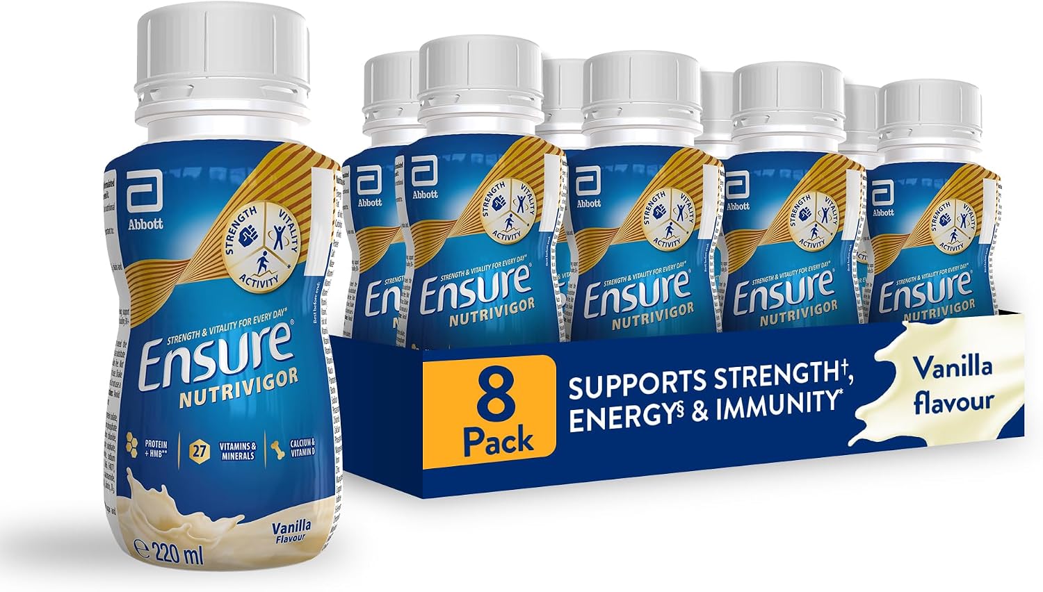 Detalle de Ensure NutriVigor Vanilla Shake – 8x220ml nutritional supplement