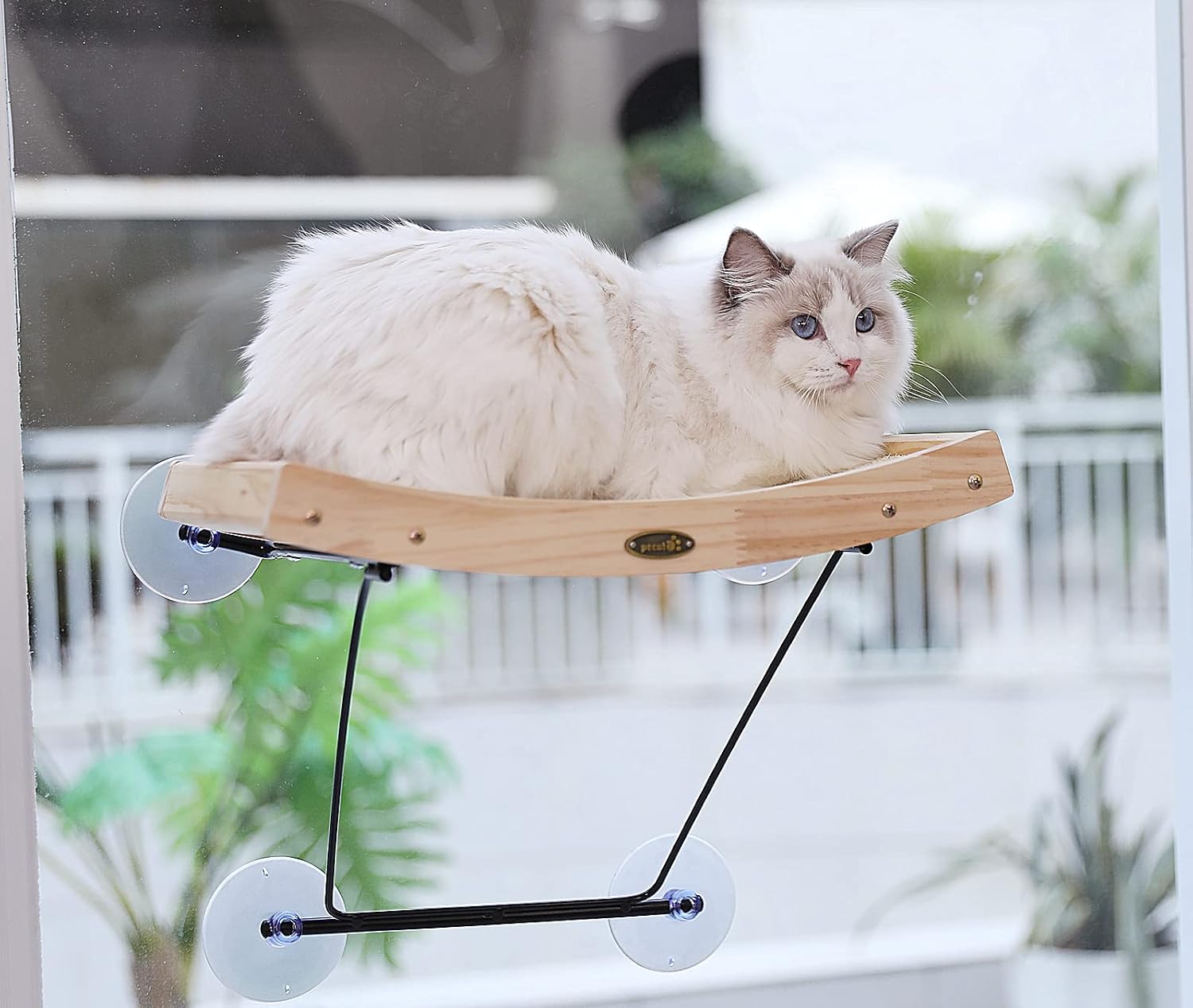 Detalle de Pecute 2 en 1 Hamac de fenêtre pour chat – hamac + griffoir en sisal avec 4 ventouses (jusqu’à 15 kg)