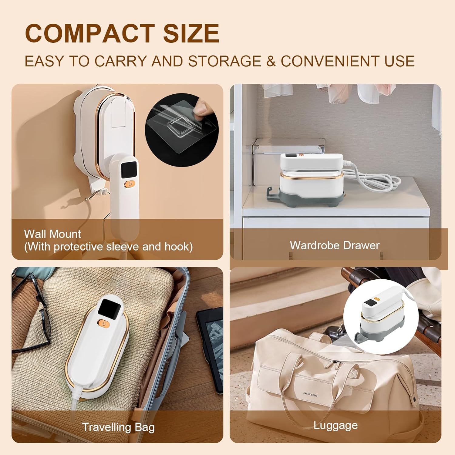 Thumbnail 6 de Travel Clothes Steamer Portable Iron with LCD Display, 3 Steam Levels & 150ml Tank (White)