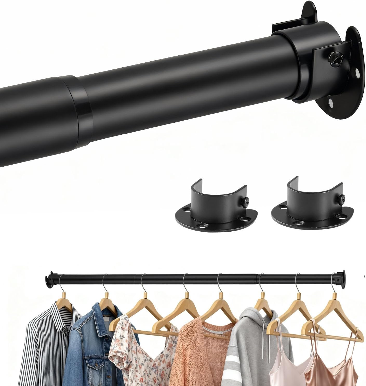 Detalle de ASULUPHY Adjustable Closet Rod, 30–63 in Metal Bar, 70 lb Capacity
