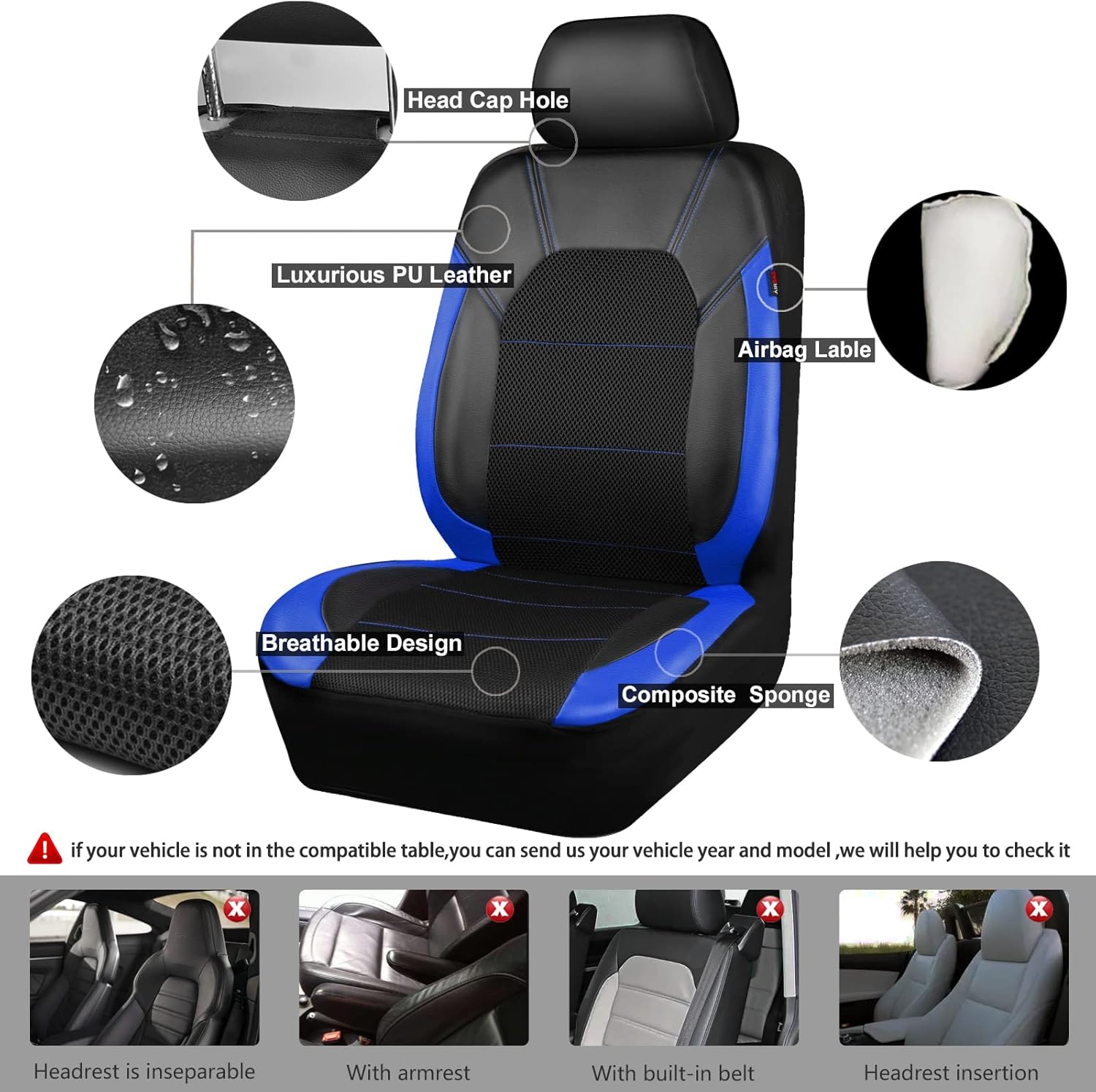 Thumbnail 5 de CAR PASS Air Mesh Leather Seat Covers 14.5-15in