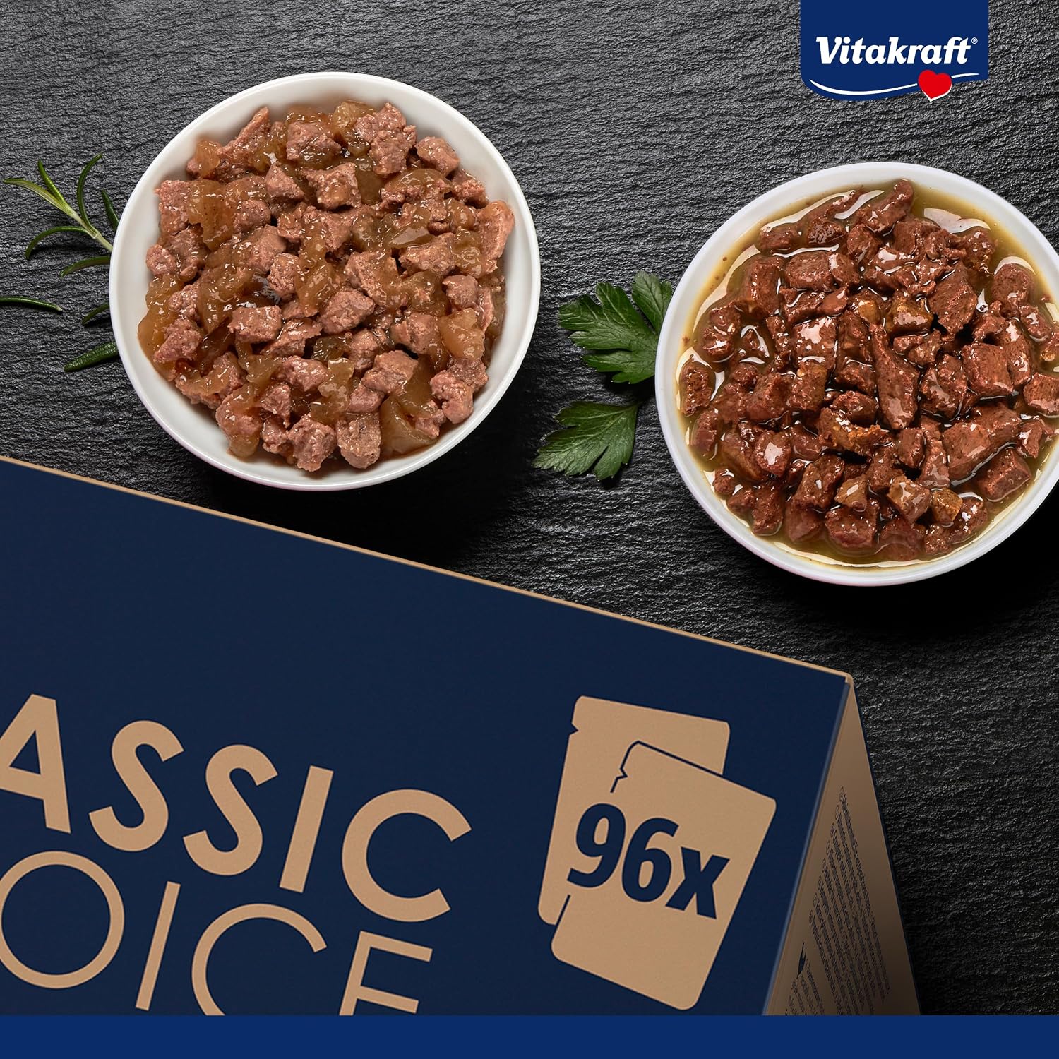 Detalle de Vitakraft Poésie Classique Vorratspackung Nassfutter Katze – Filet mit Huhn, Truthahn, Rind und Lachs (96 x 85 g)