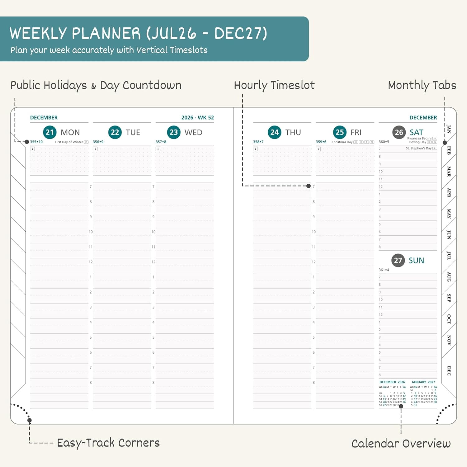Thumbnail 1 de BEZEND A4 Academic Diary 2026-2027 Week to View: Red PU Leather, 18-Month Planner with Time Slots