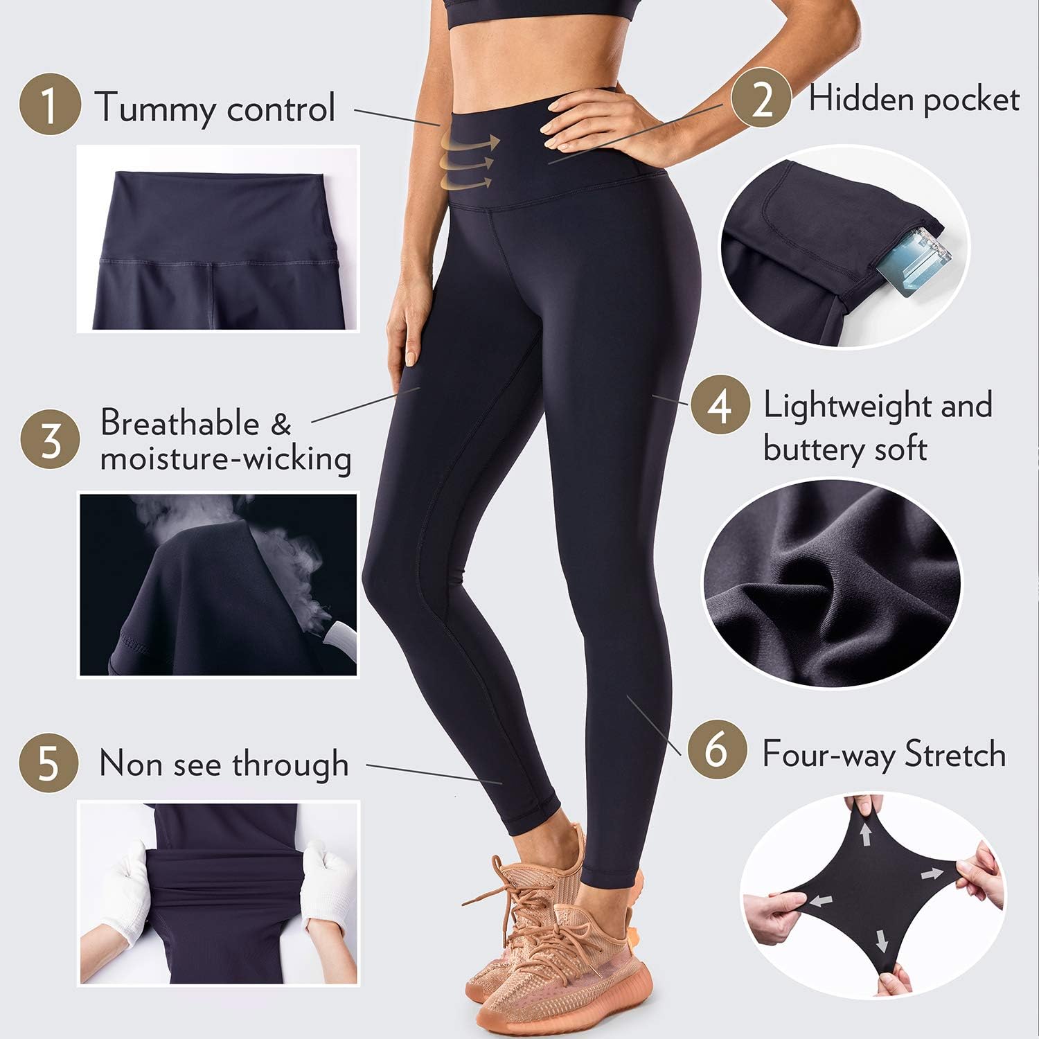 Detalle de CRZ YOGA Naked Feeling: Pantaloni sportivi Donna a vita alta con tasca interna, 64 cm