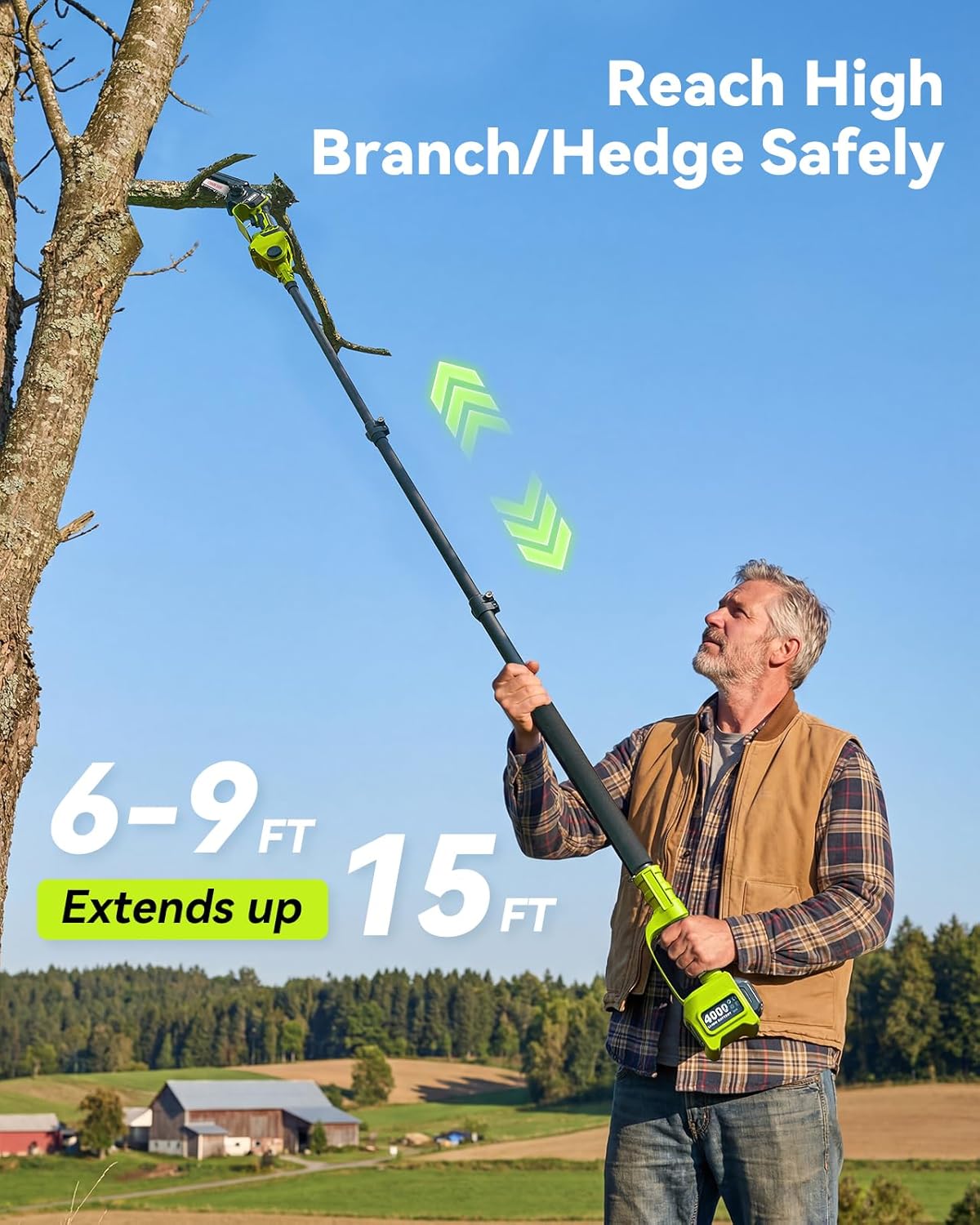 Thumbnail 2 de Kit de jardin Supstable 6-en-1 sans fil : mini-tronçonneuse, taille-haie, élagueuse télescopique jusqu’à 4,57 m