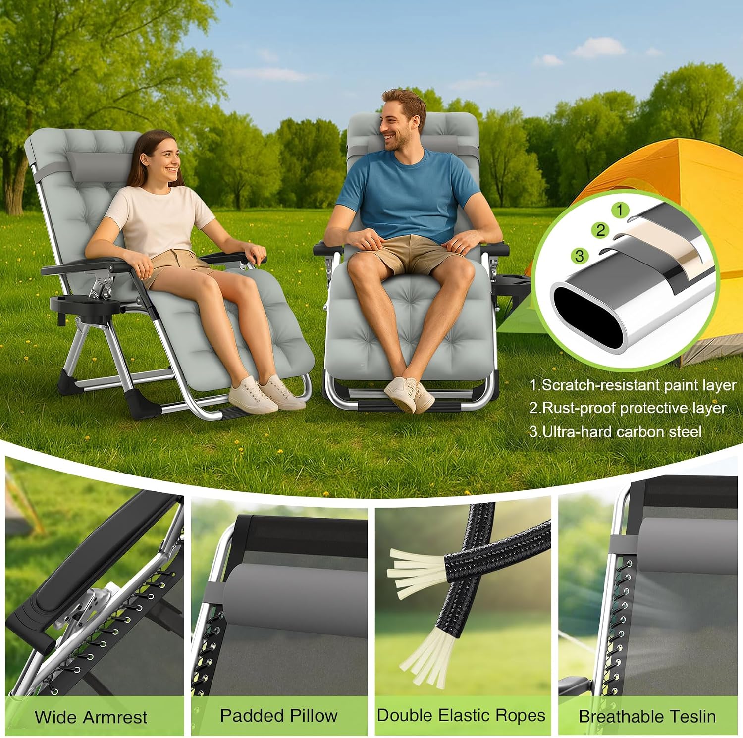 Detalle de Suteck BZ-1555-214-331 Zero Gravity Chair with Removable Cushion