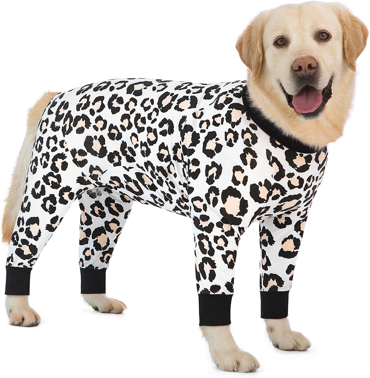 Detalle de Cotton 4-Legged Dog Recovery Suit (White Leopard) – Anti Hair Shedding Onesie for Small, Medium and Large Dogs