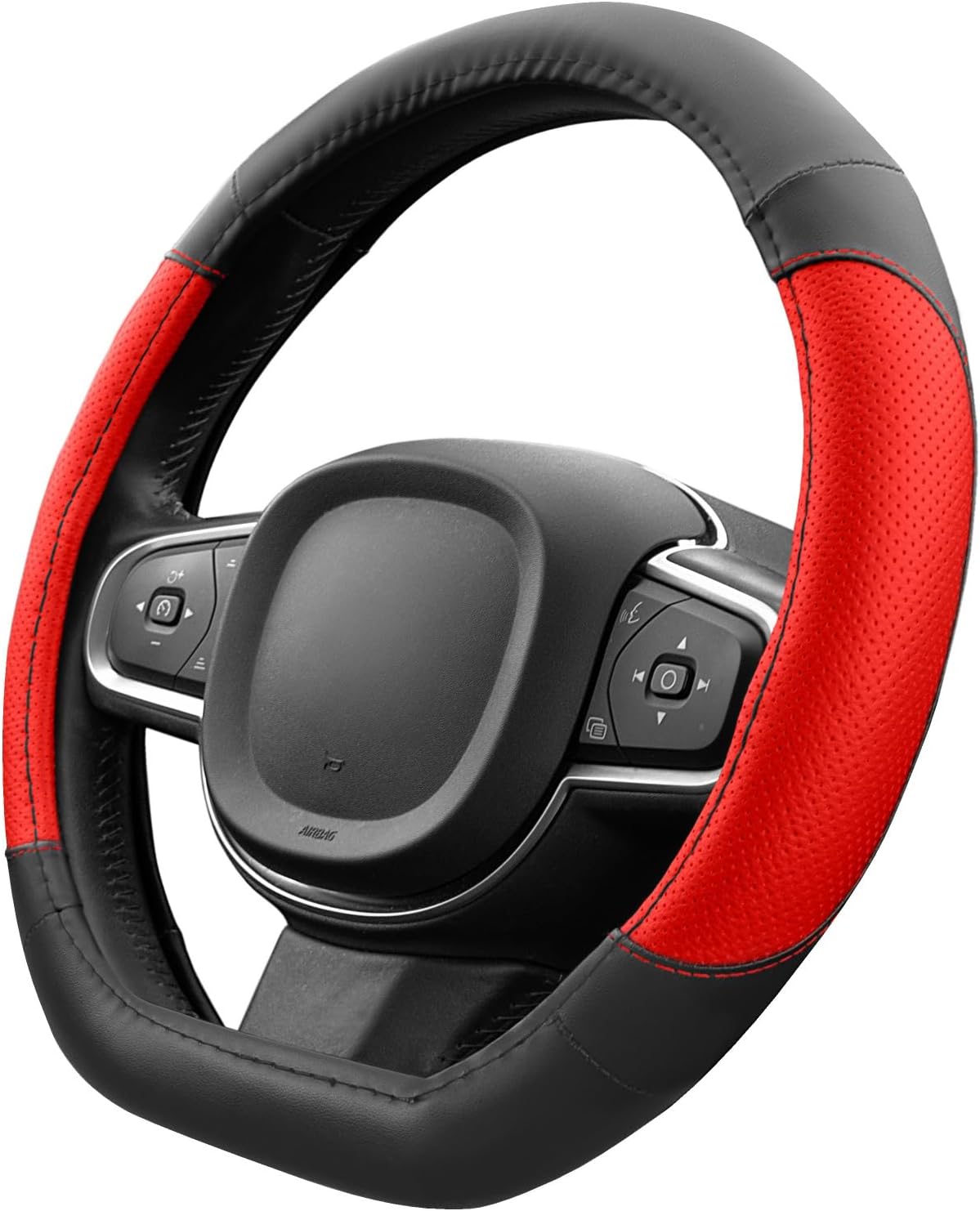 Detalle de Upgrade4cars D-Form Lenkradbezug in Rot (Lenkradschoner universal, 37–38 cm)
