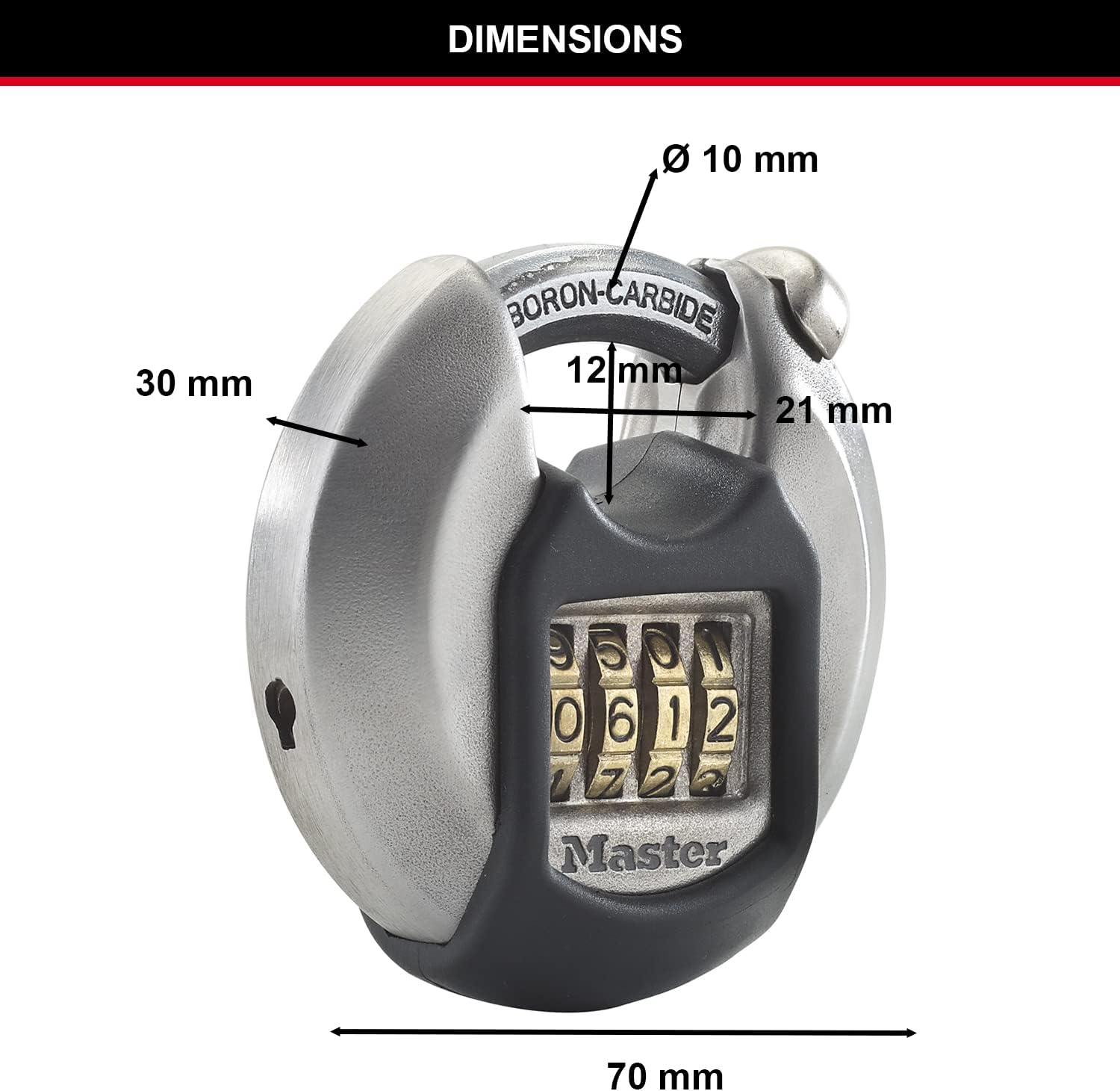 Detalle 1 de MASTER LOCK Heavy Duty Combination Padlock (Security Level 8/10) – Stainless Steel, Outdoor Weatherproof