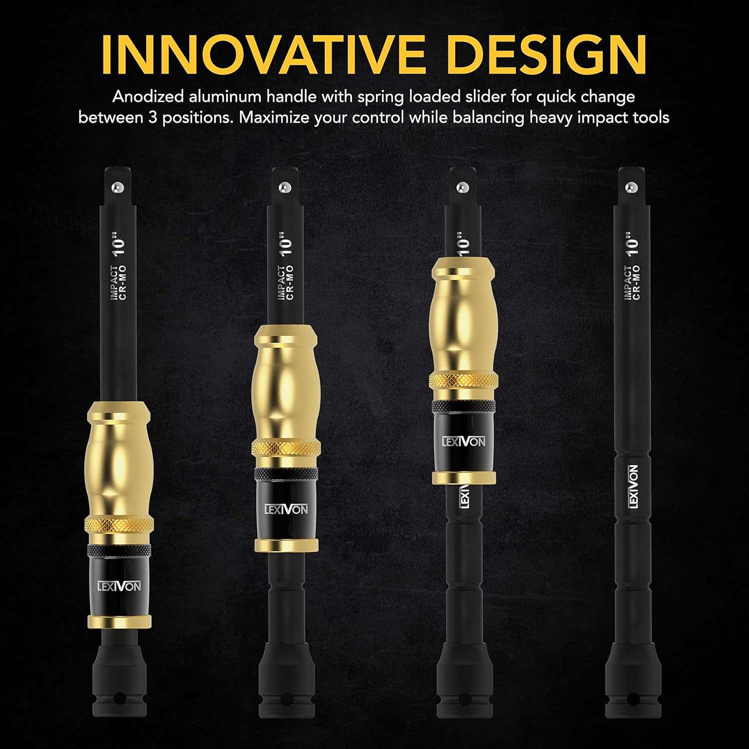 Detalle de LEXIVON 1/2" Impact Extension Bar 10" (LX-116) with Spinning Handle Grip & 3-Position Collar