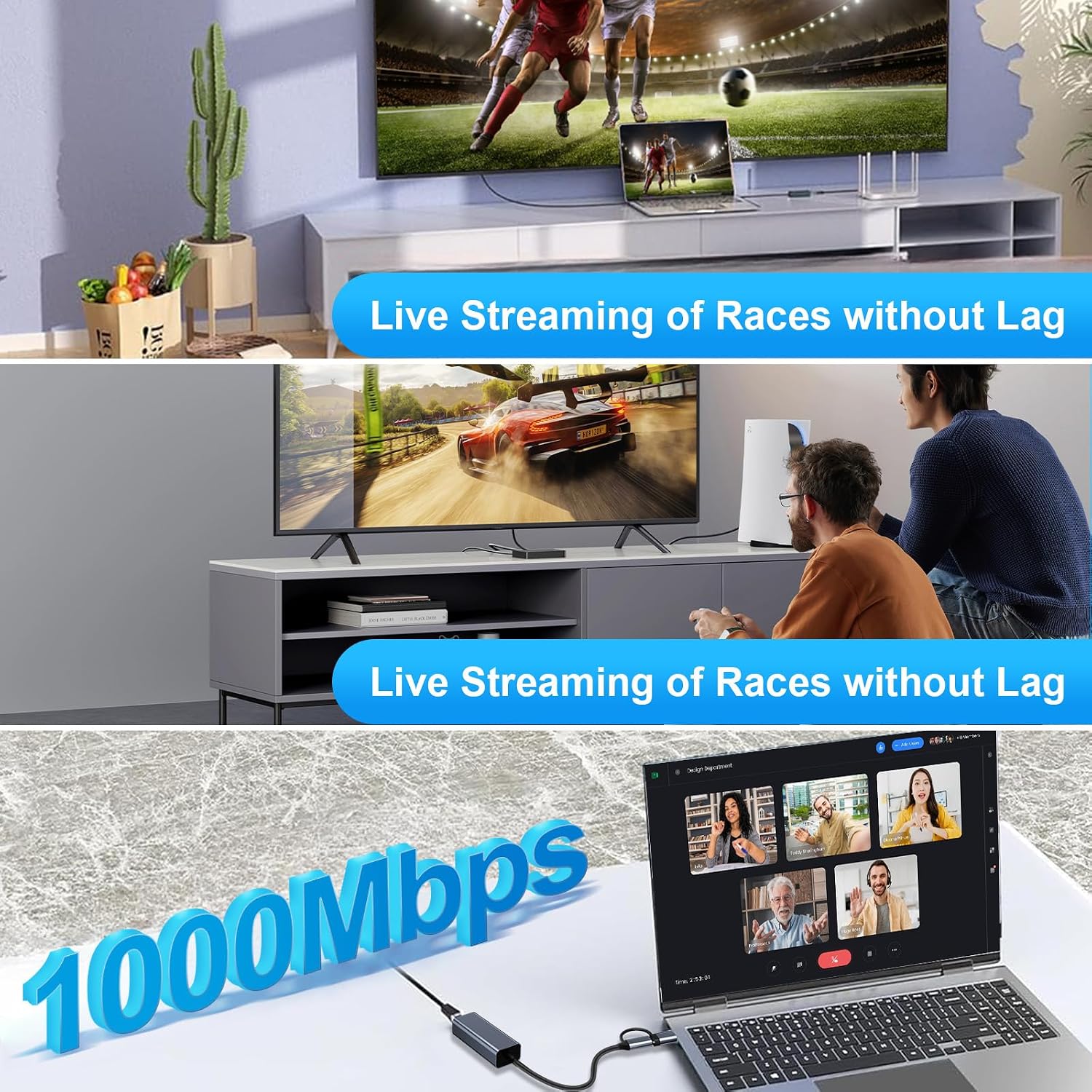 Thumbnail 6 de Vonxite USB C Ethernet Adapter 1000Mbps – USB 3.0/USB-C to RJ45 Netzwerklösung