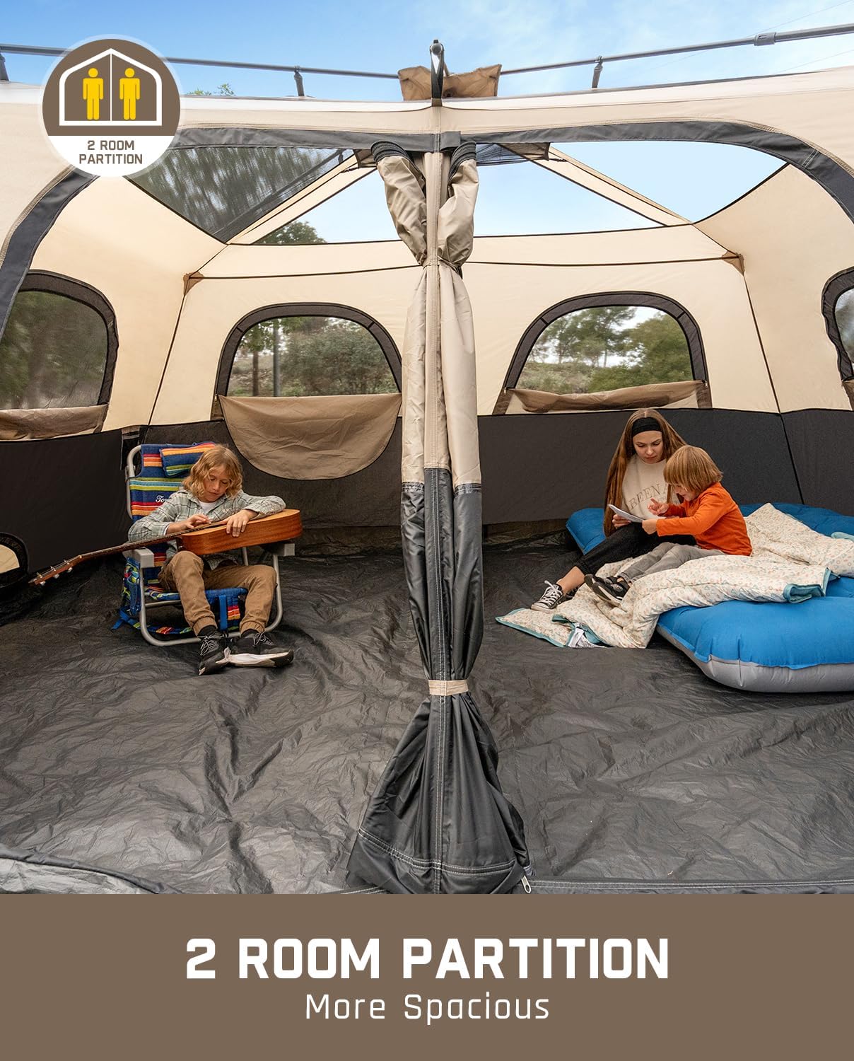 Detalle de FanttikOutdoor Zeta C10 Pro 10-Person Instant Cabin Tent, 14' x 10' with Rainfly
