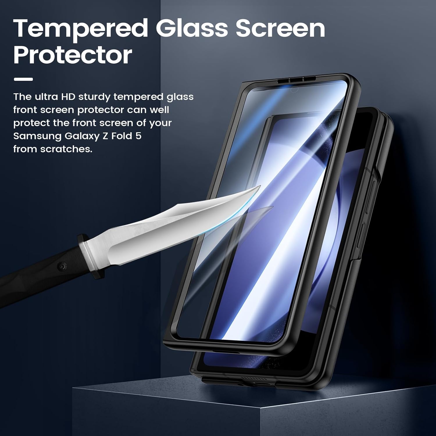 Detalle de HWeggo slim case for Samsung Galaxy Z Fold 5 (2023) with built-in 9H screen protector & magnetic charging, Black