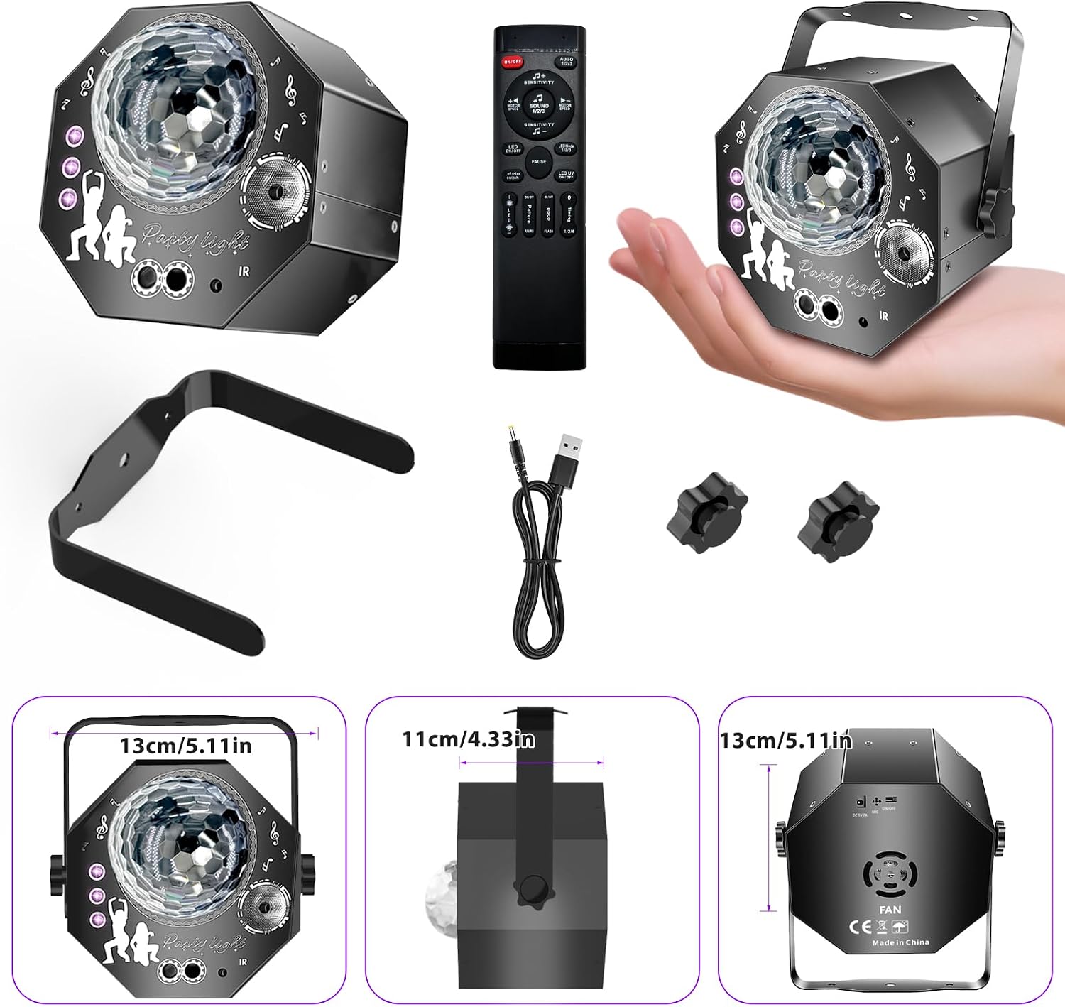 Thumbnail 6 de Hjh 4-in-1 Discokugel mit Motor und Licht: 64 Muster, Musikgesteuert, Fernbedienung, RGB UV Stroboskop