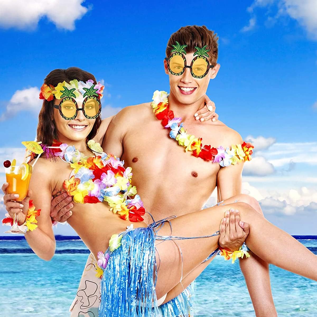 Thumbnail 6 de Aviski 32-piece Hawaiian flower lei set (headbands, garland necklaces & bracelets) for tropical parties