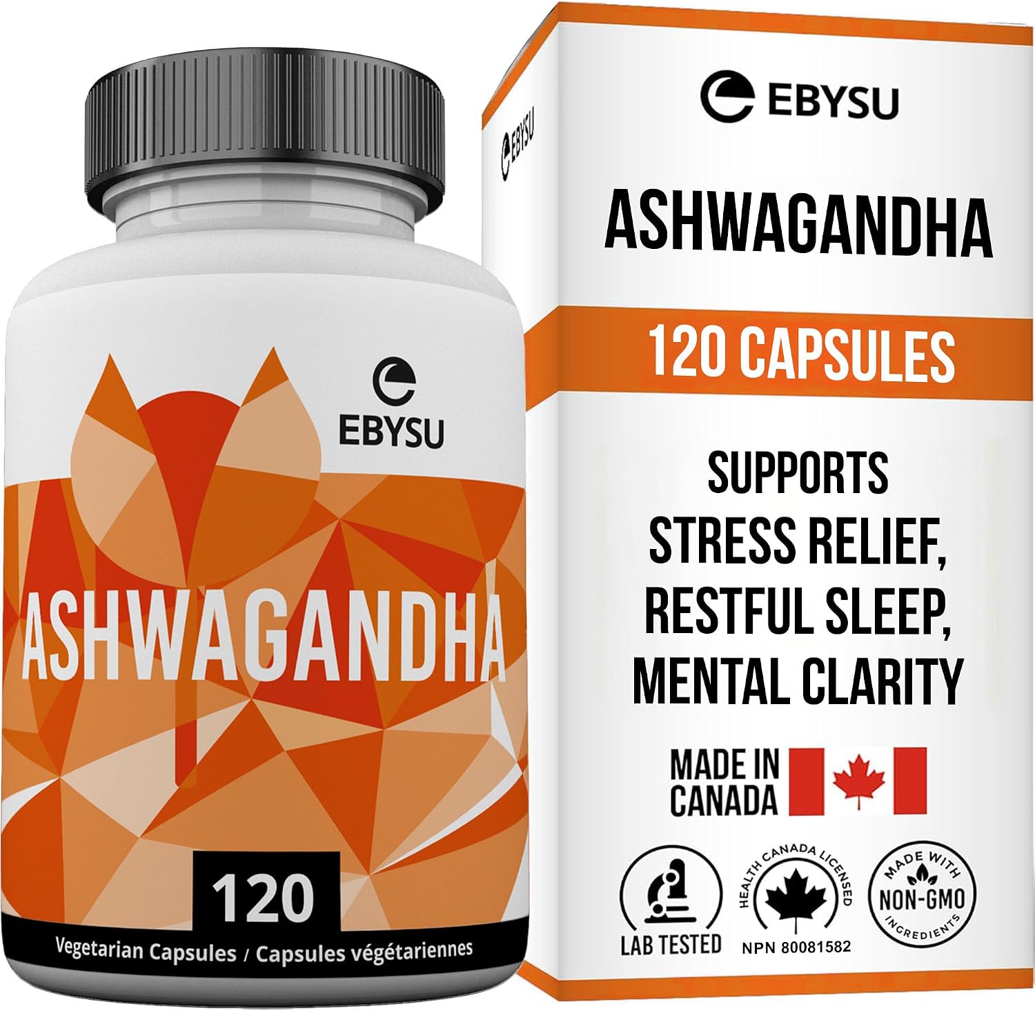 Detalle de EBYSU Ashwagandha Supplement, 120 Vegetarian Capsules with Black Pepper Extract