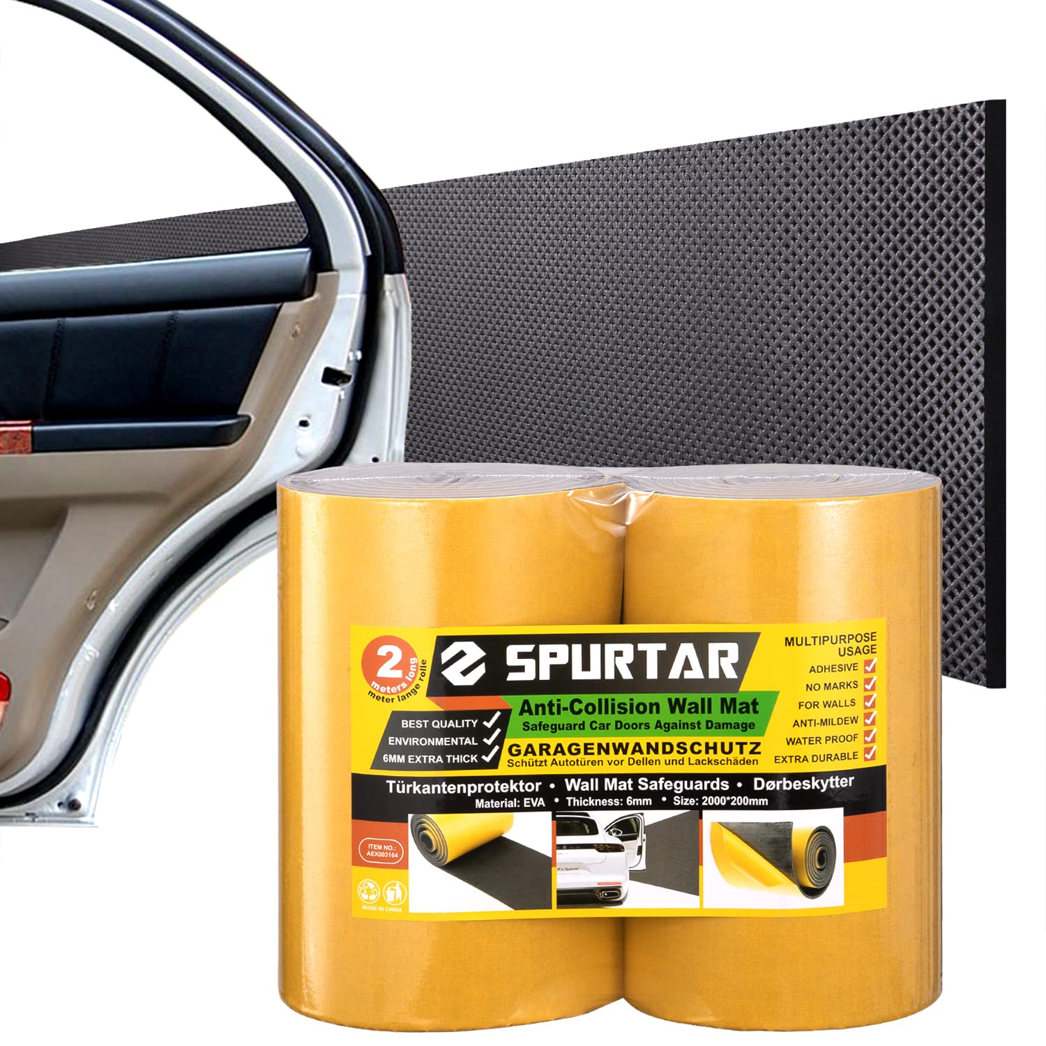 Spurtar Garage Wall Protectors: Self-Adhesive EVA Foam Car Door Edge Guards (2 Rolls, 2000 x 200 x 6 mm each)