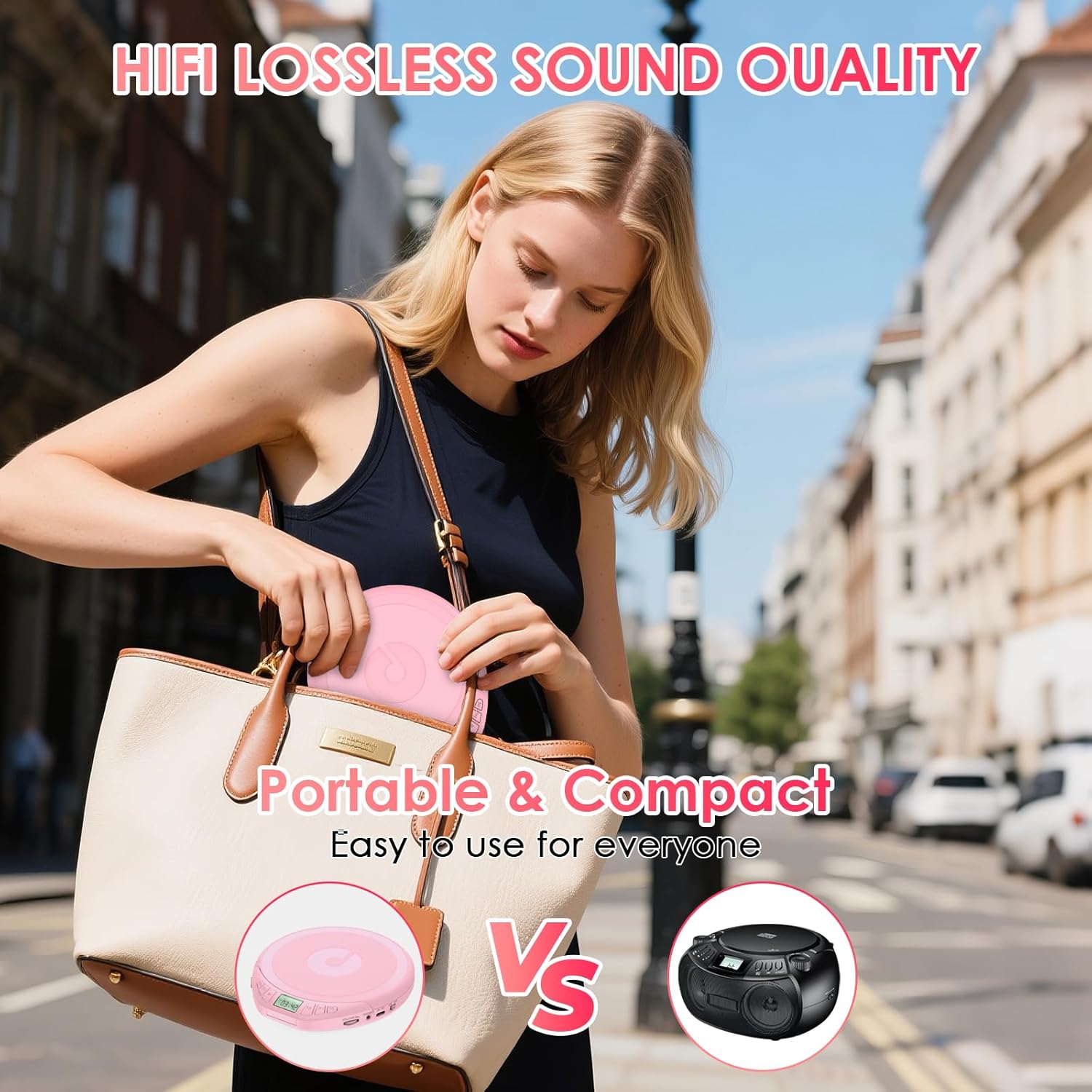 Detalle de Gueray CD Player Tragbar für Kinder – Tragbarer Discman mit LCD-Display, ASP und Rosa-Variante