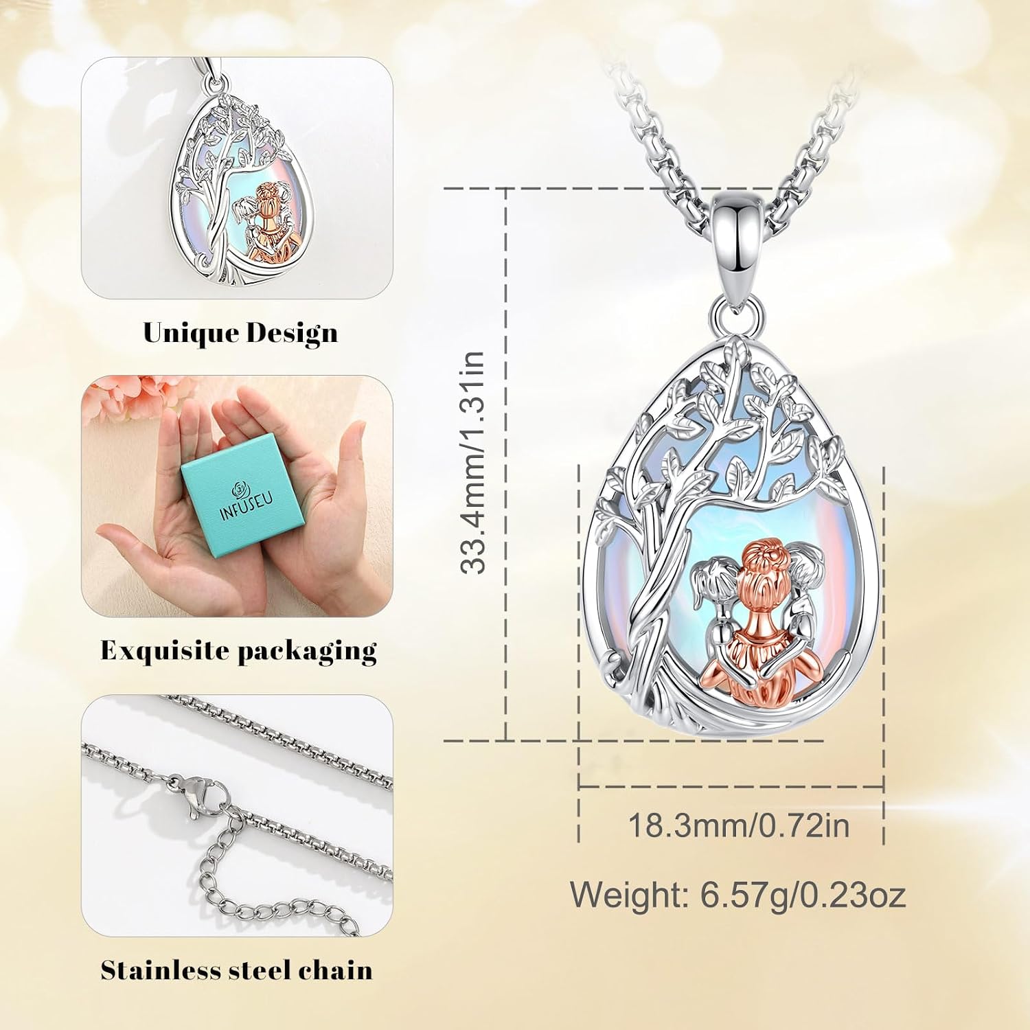 Detalle de INFUSEU Herzform Halskette mit Mutter- und Kind-Anhänger – hochwertiges Muttertagsgeschenk